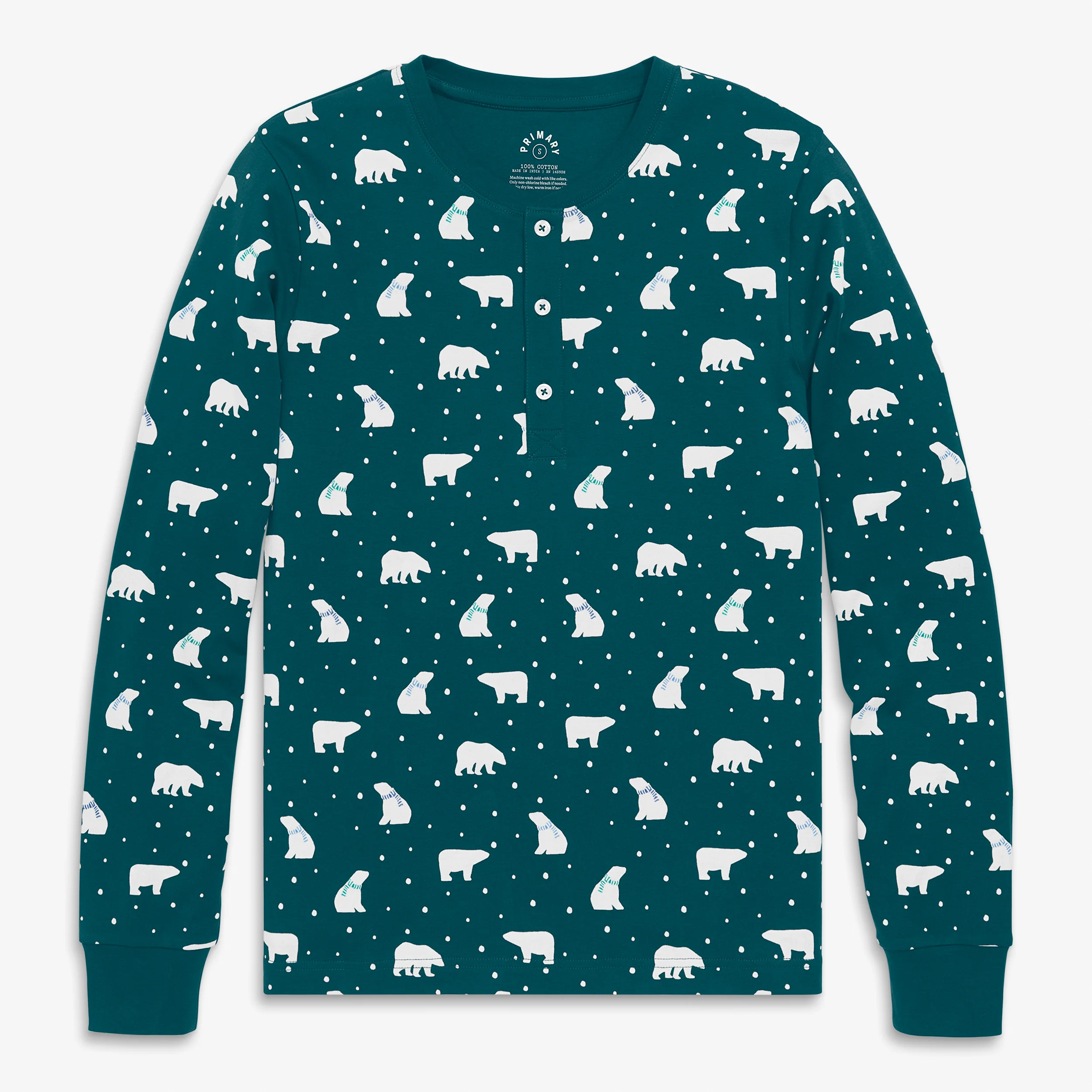 Adult organic henley PJ top in cozy bears (unisex fit)