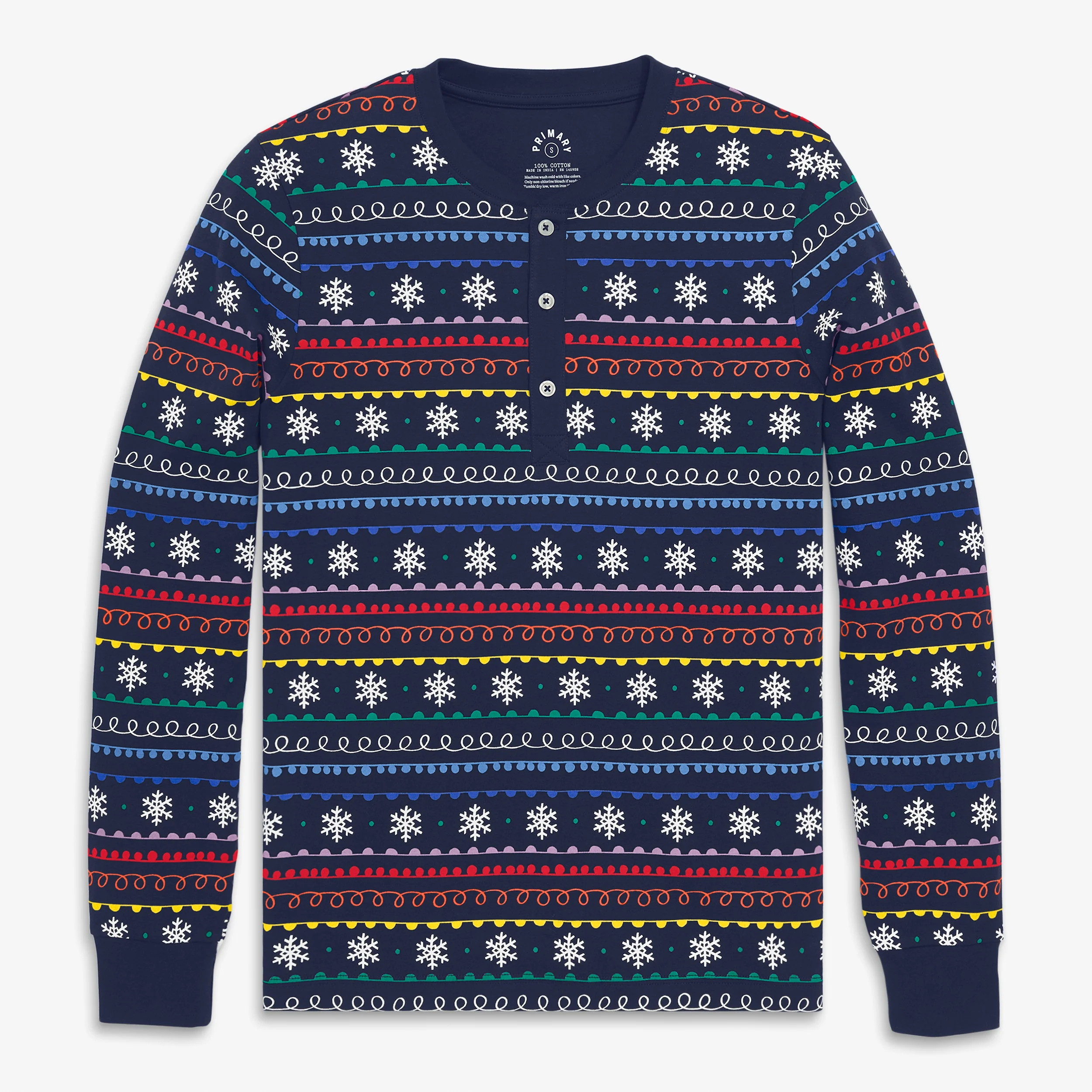 Adult organic henley PJ top in rainbow fair isle (unisex fit)