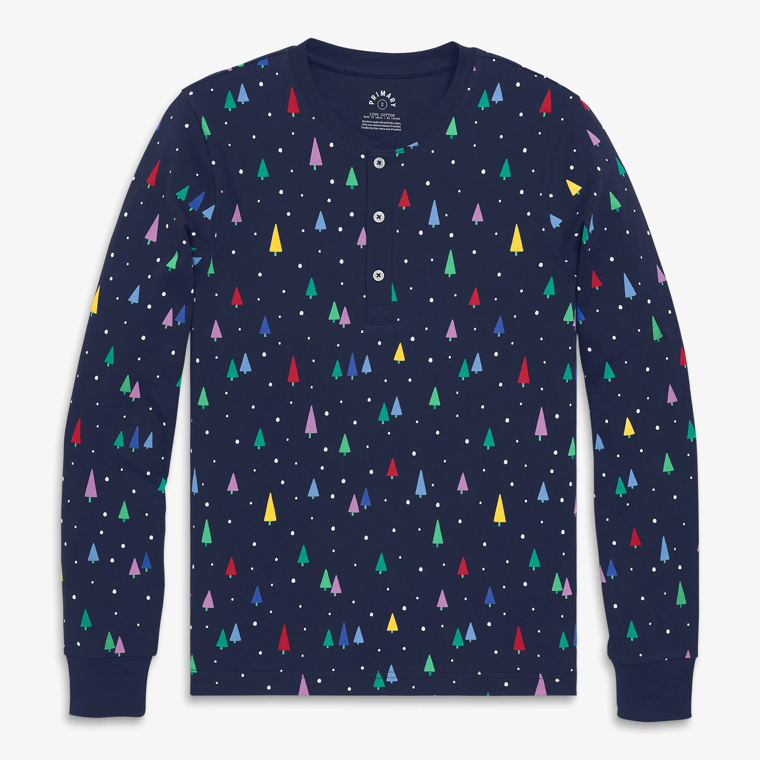 Adult organic henley PJ top in rainbow forest (unisex fit)