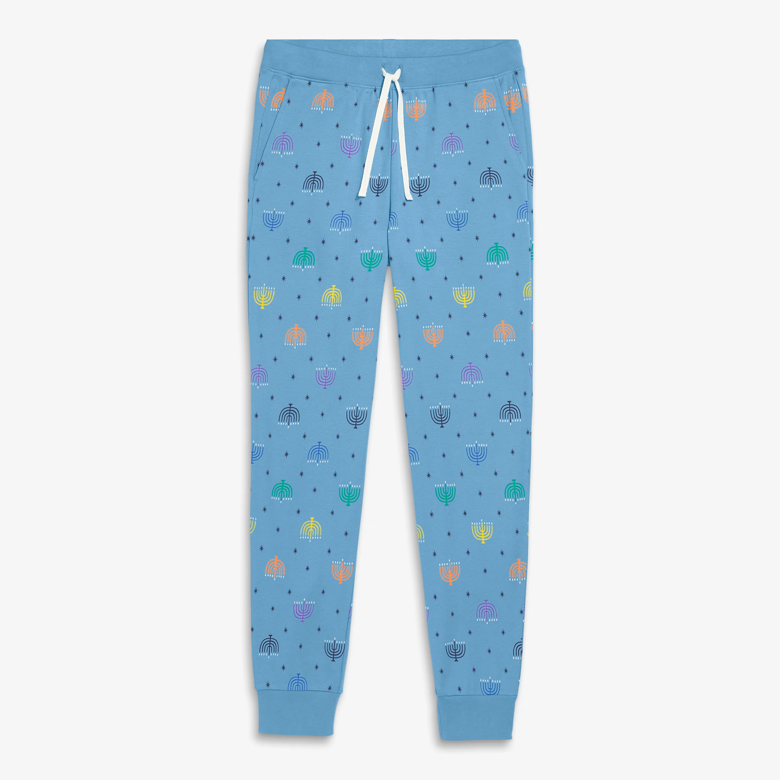 Adult organic PJ pant in rainbow menorahs (unisex fit)