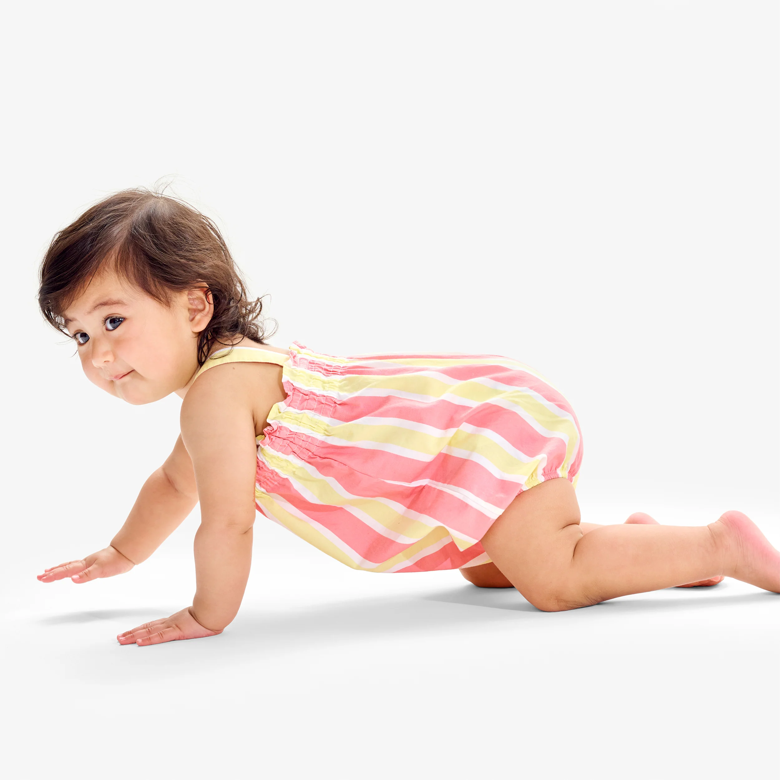 Clearance baby smocked bubble shortie in awning stripe - Image 4