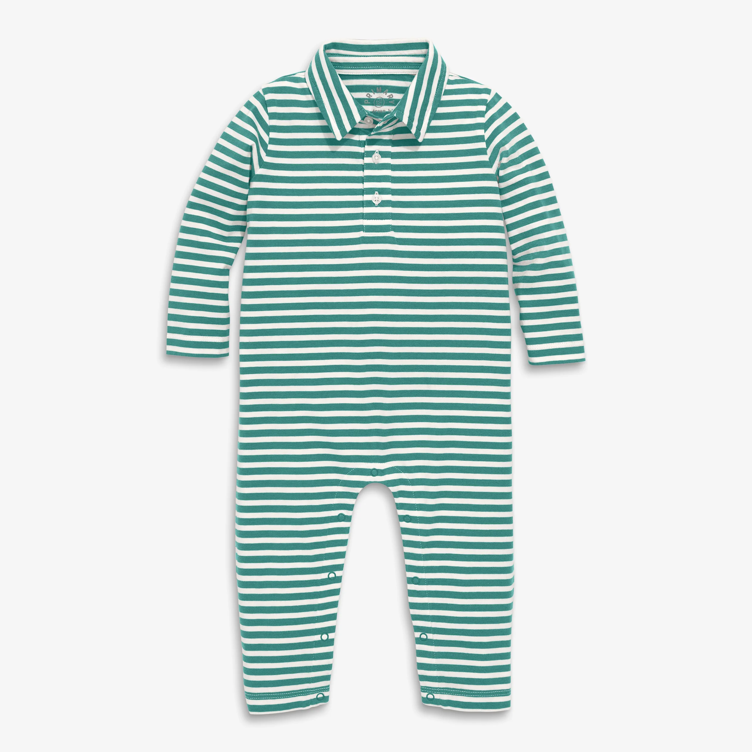 Baby long sleeve polo romper in mini stripe - Image 2