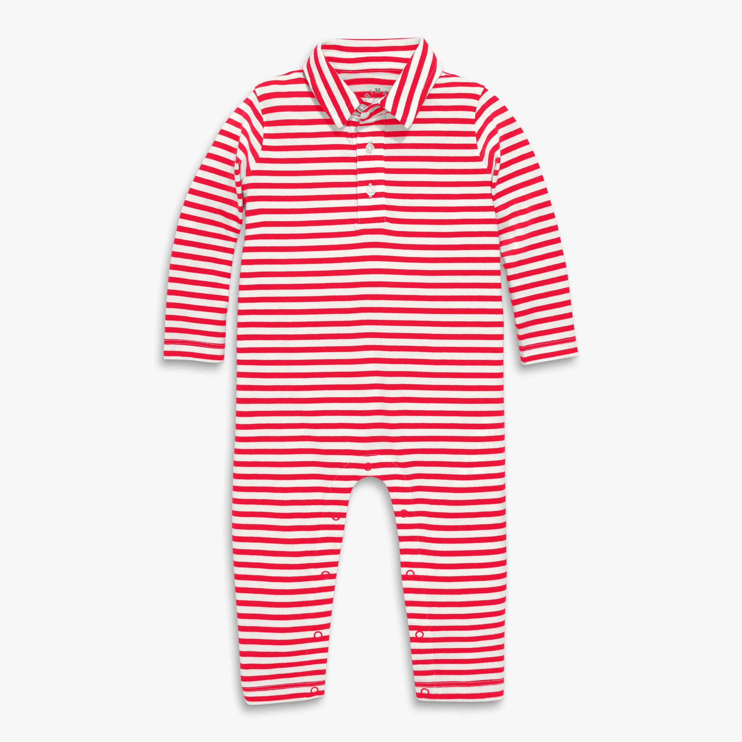 Baby long sleeve polo romper in mini stripe - Image 3