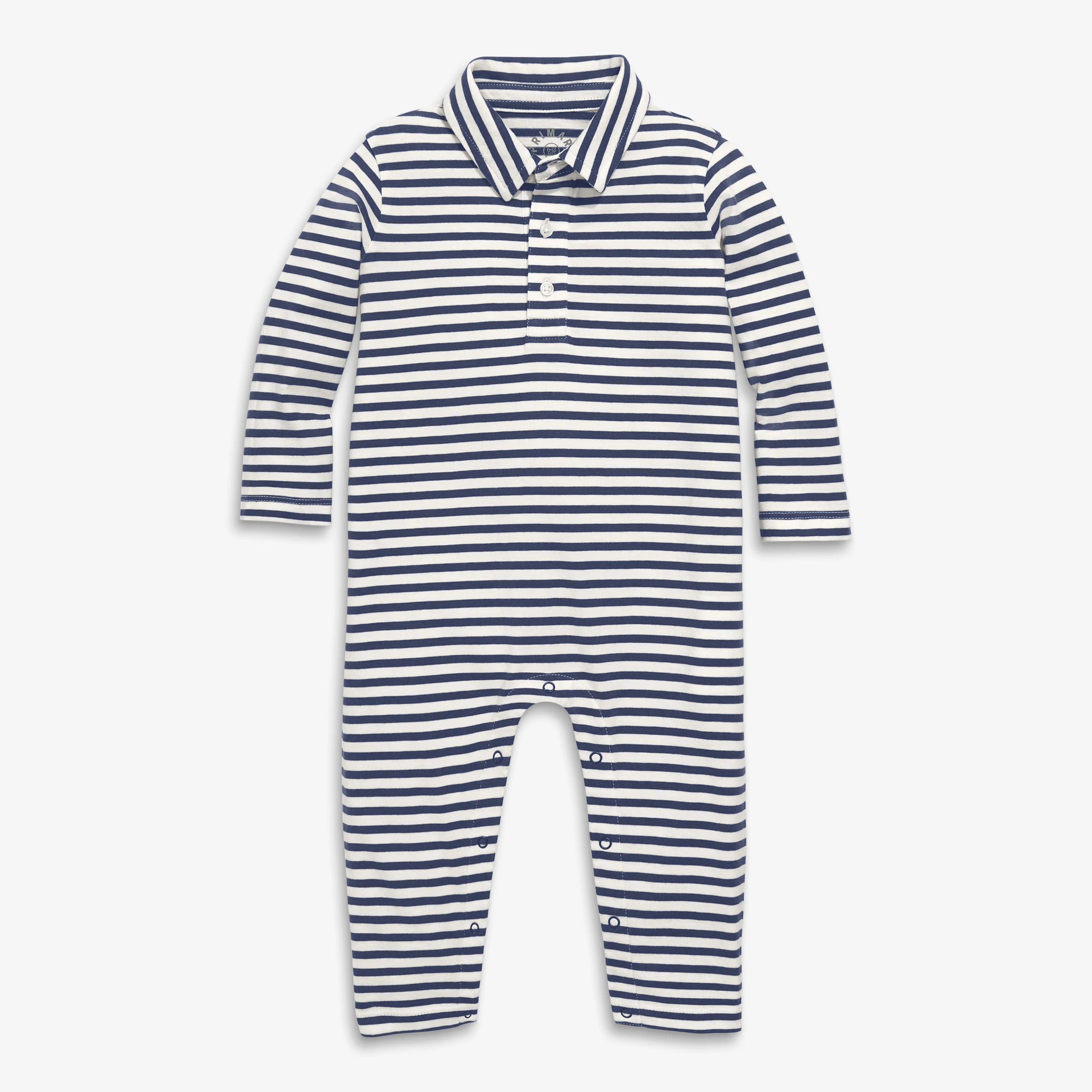 Baby long sleeve polo romper in mini stripe - Image 4