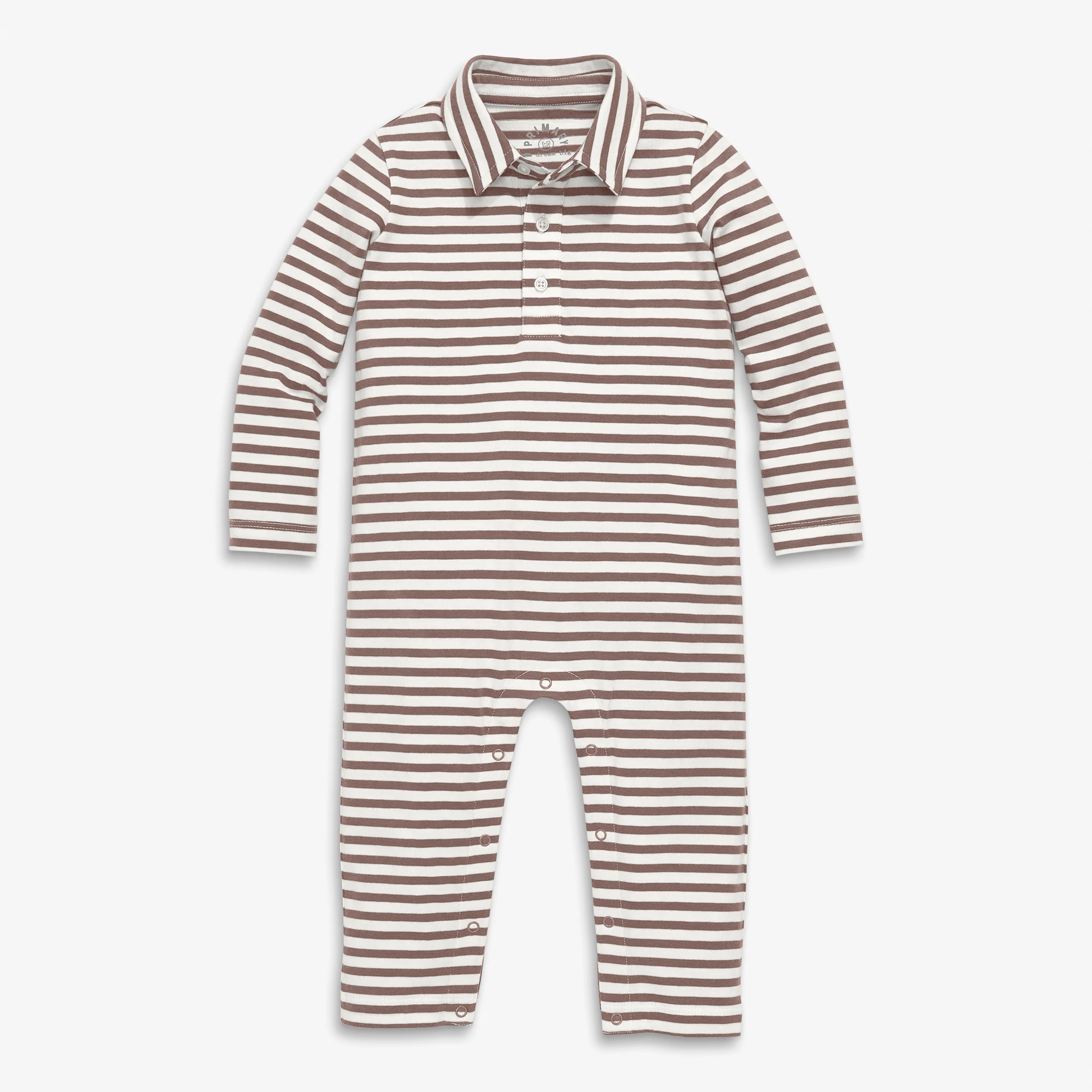 Baby long sleeve polo romper in mini stripe - Image 5