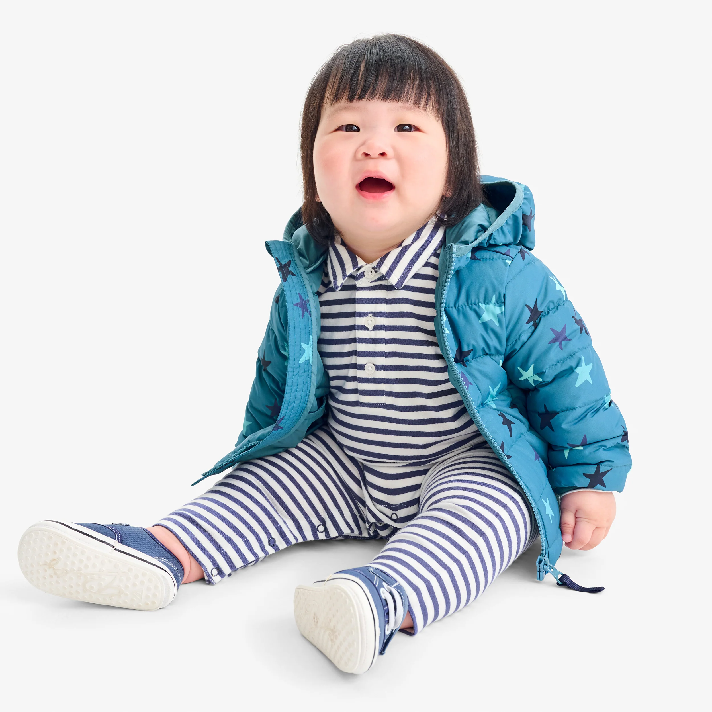 Baby long sleeve polo romper in mini stripe - Image 6