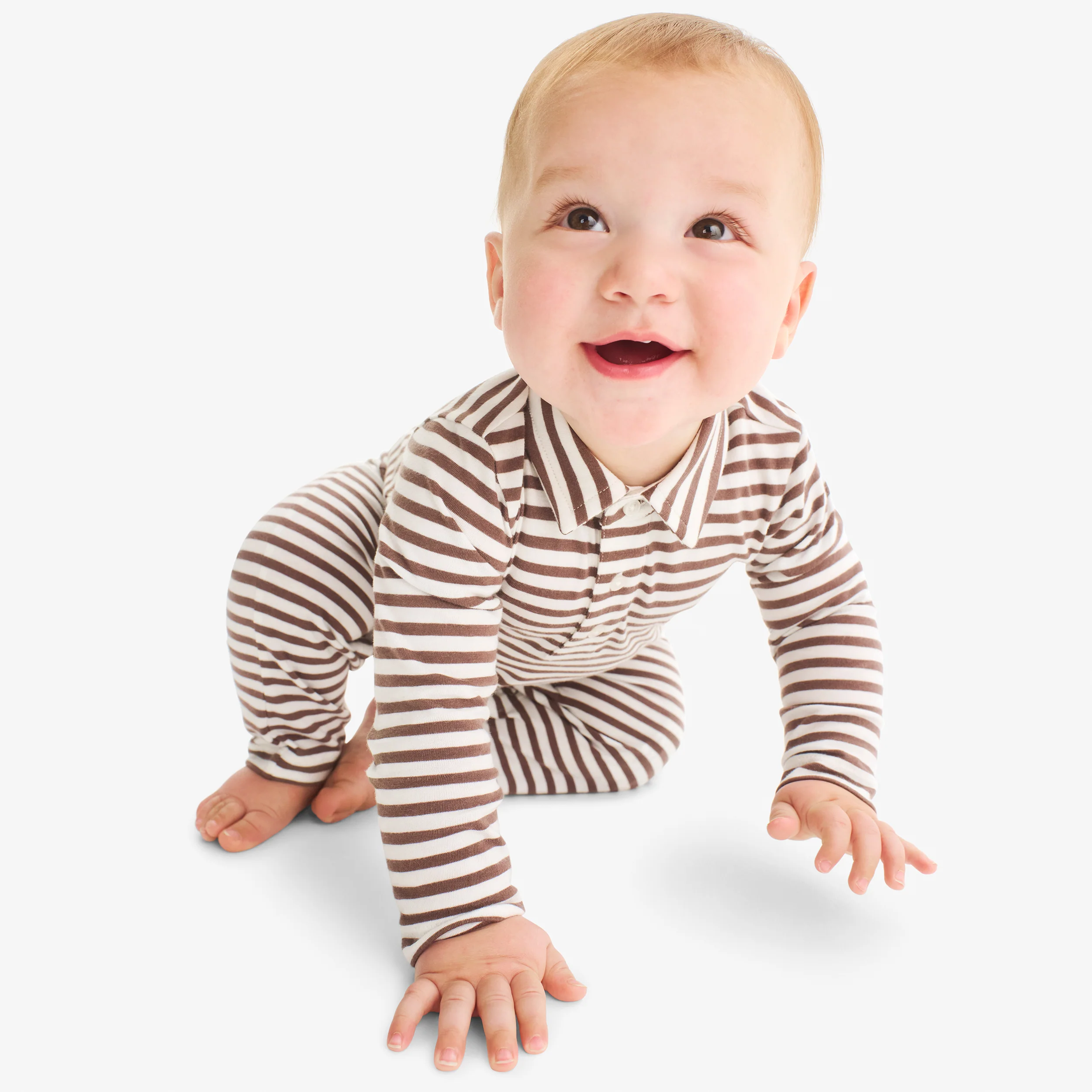 Baby long sleeve polo romper in mini stripe - Image 7