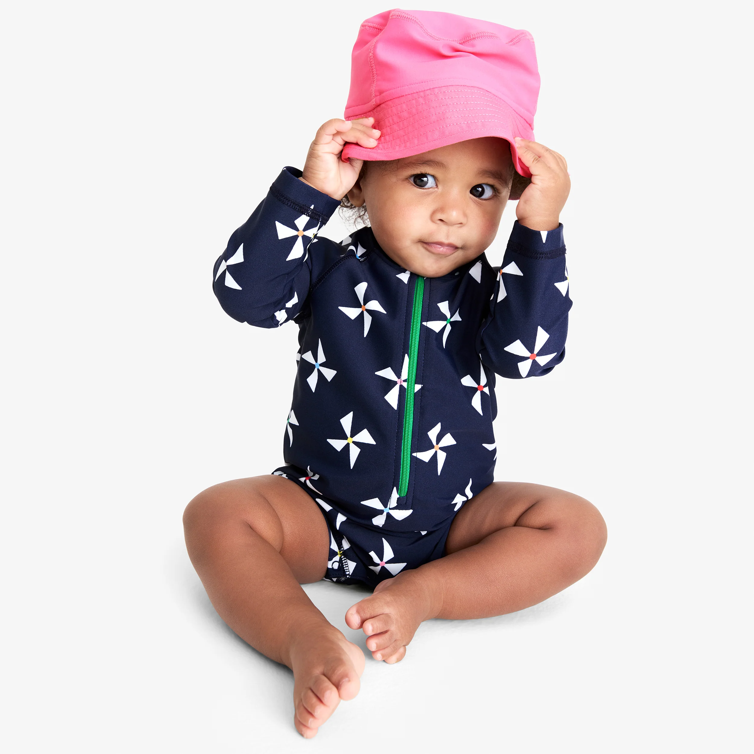 Clearance baby one-piece rash guard in rainbow pinwheels - Image 3