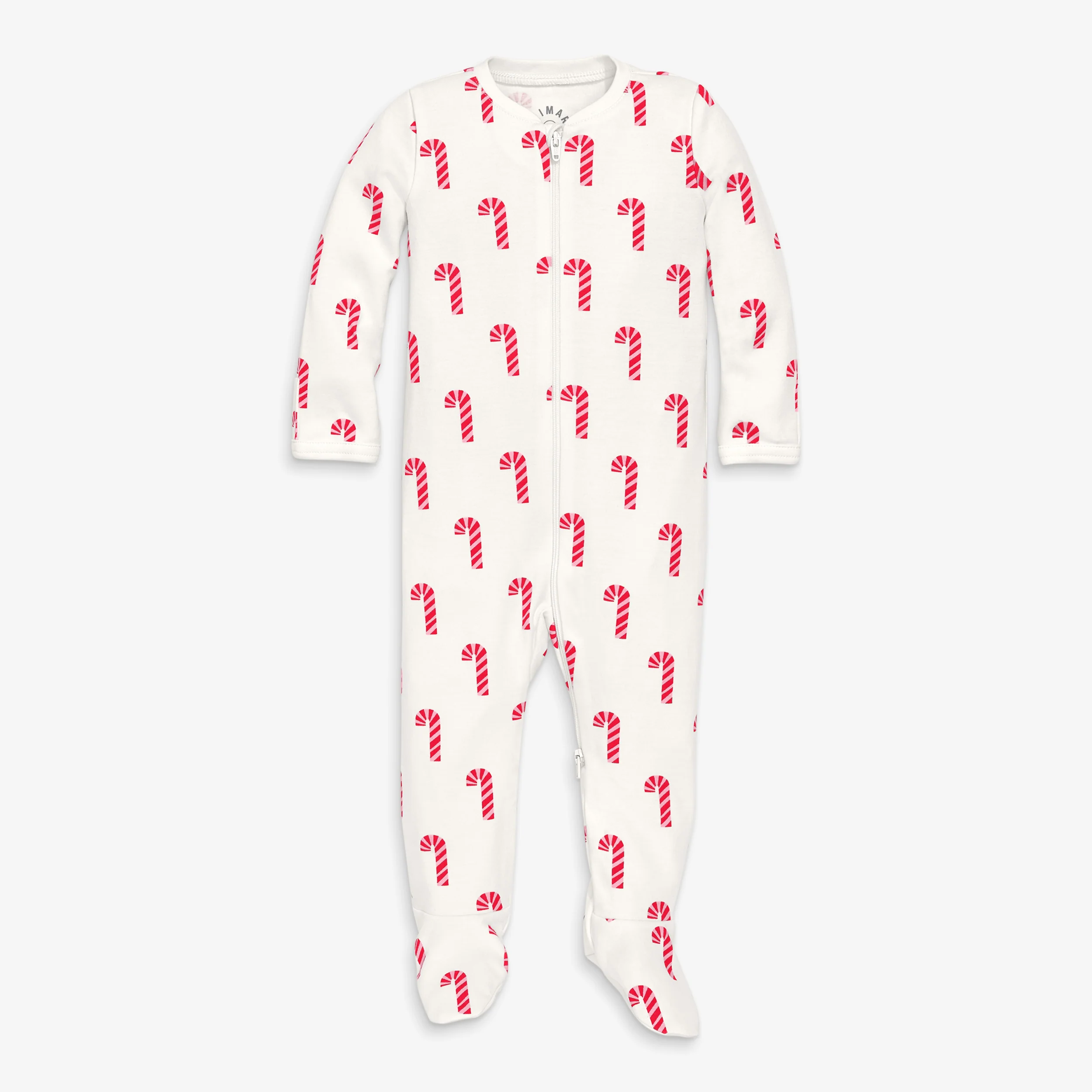 Baby organic zip footie in candy canes - Image 2