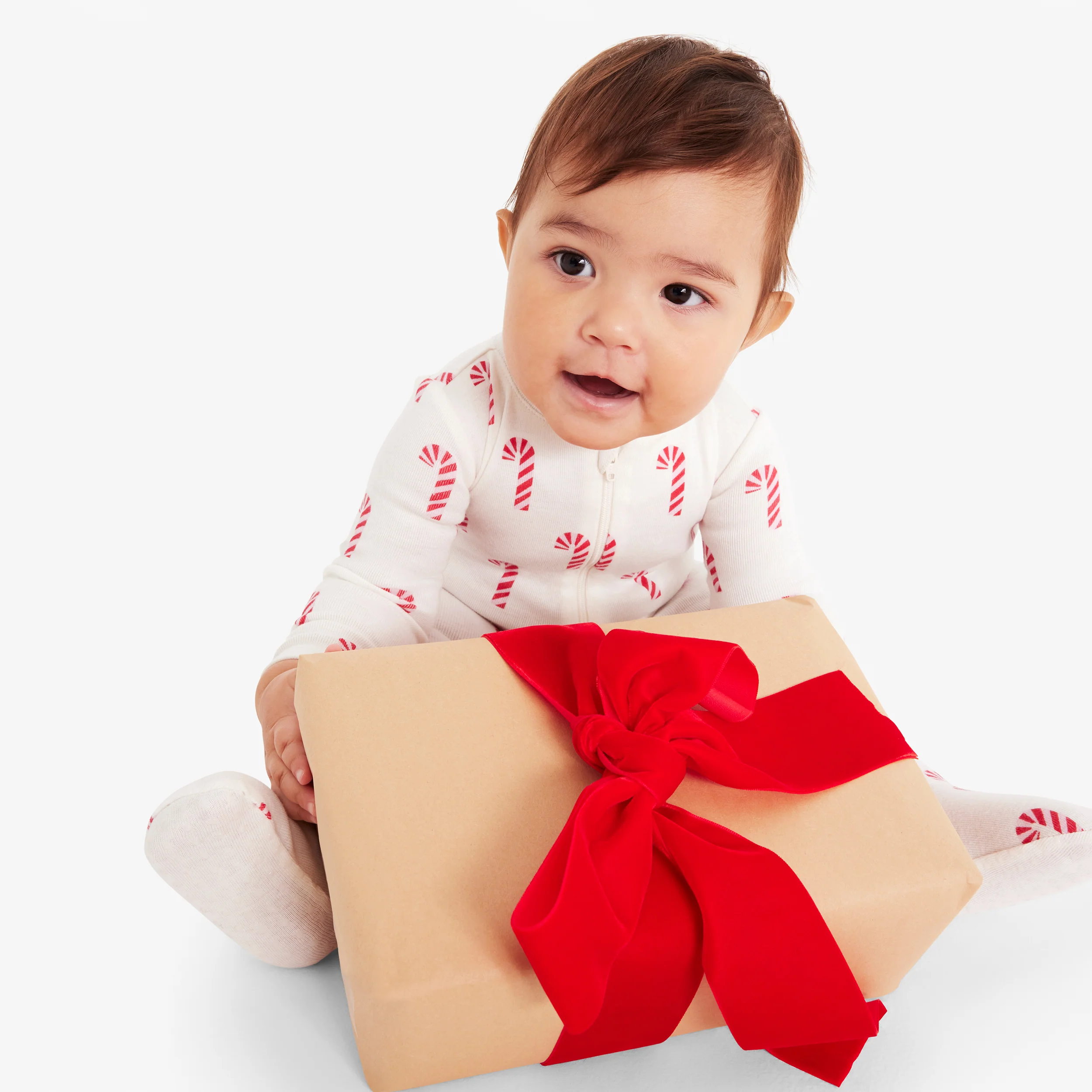 Baby organic zip footie in candy canes - Image 4