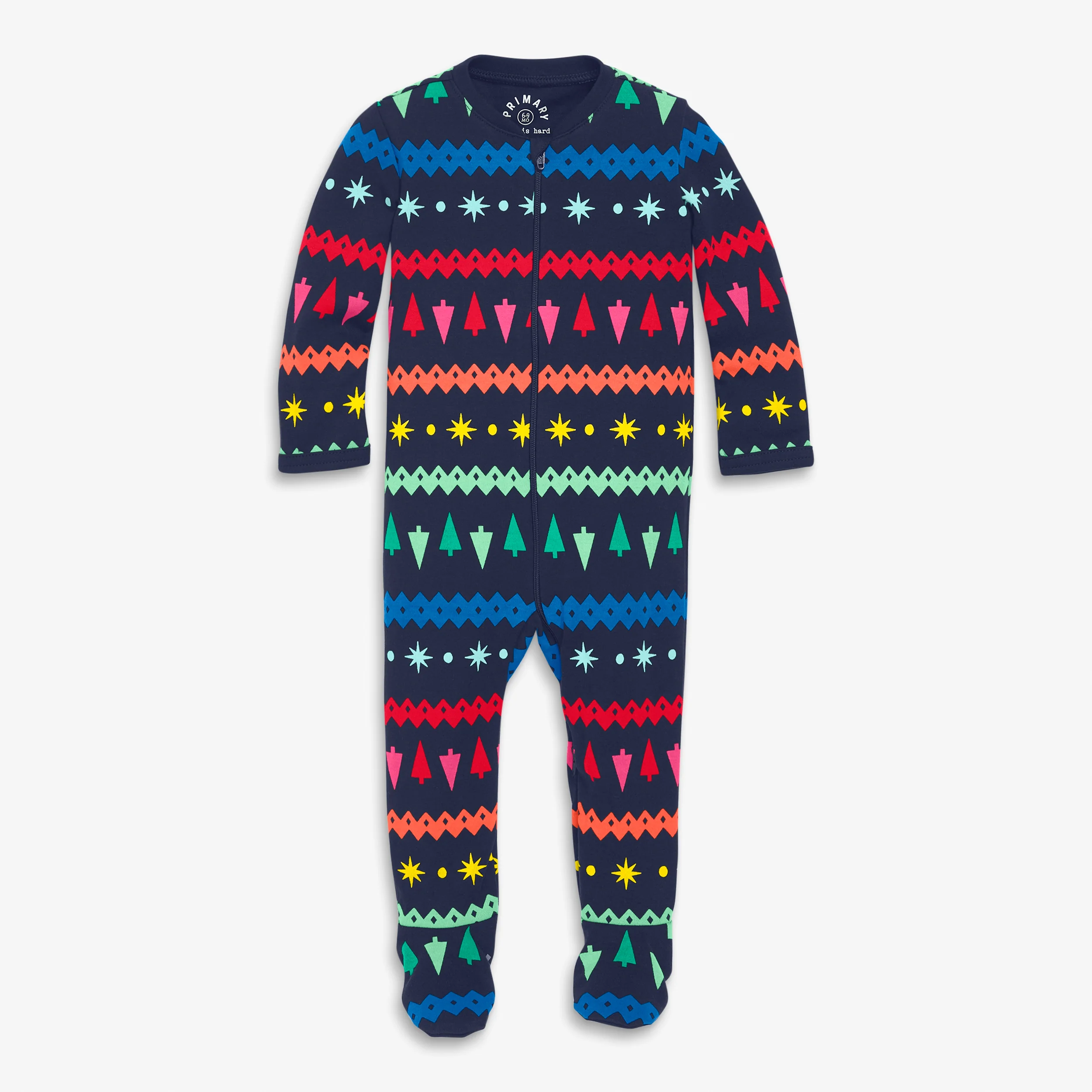 Clearance baby organic zip footie in festive fair isle - Image 2