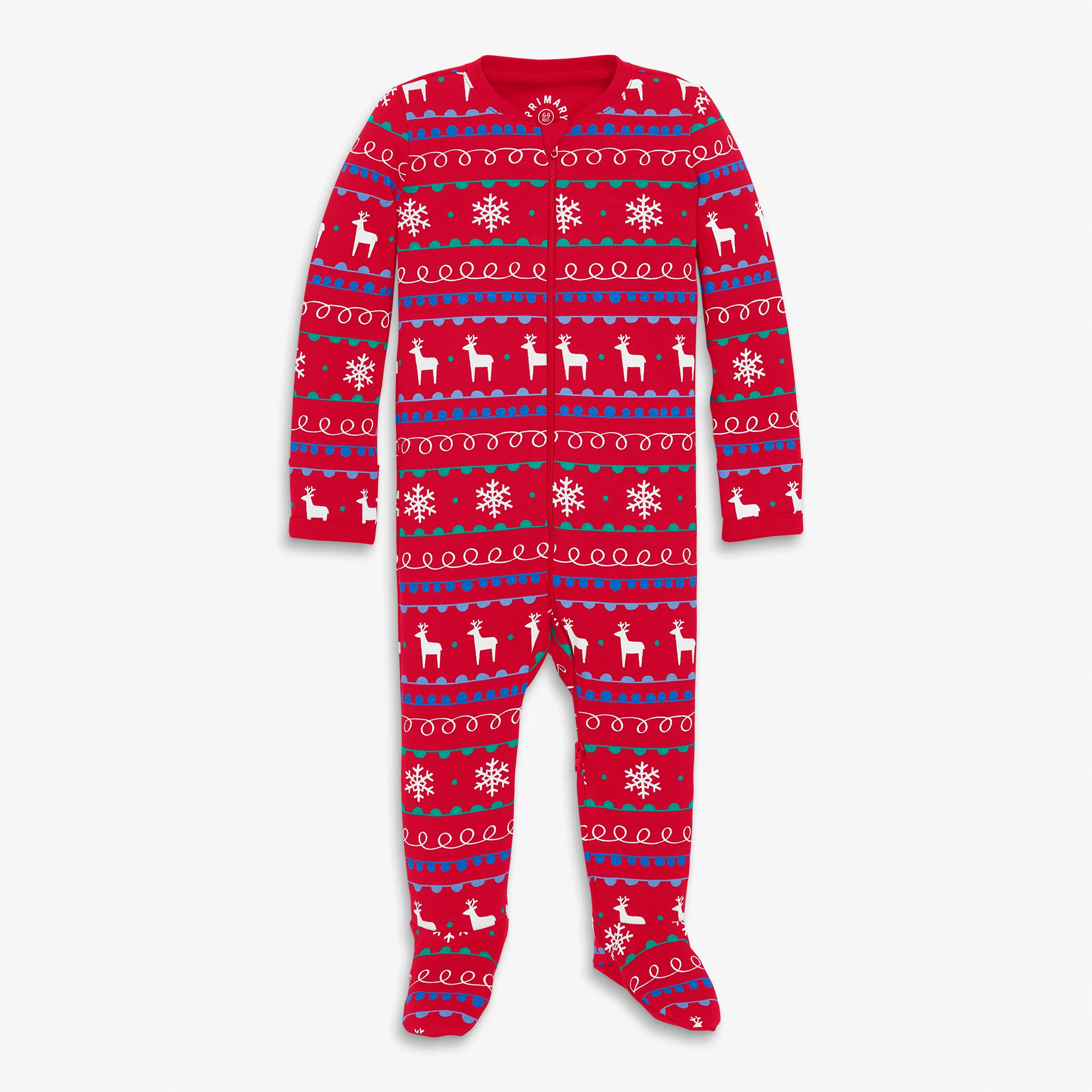 Baby organic zip footie in reindeer fair isle - Image 2