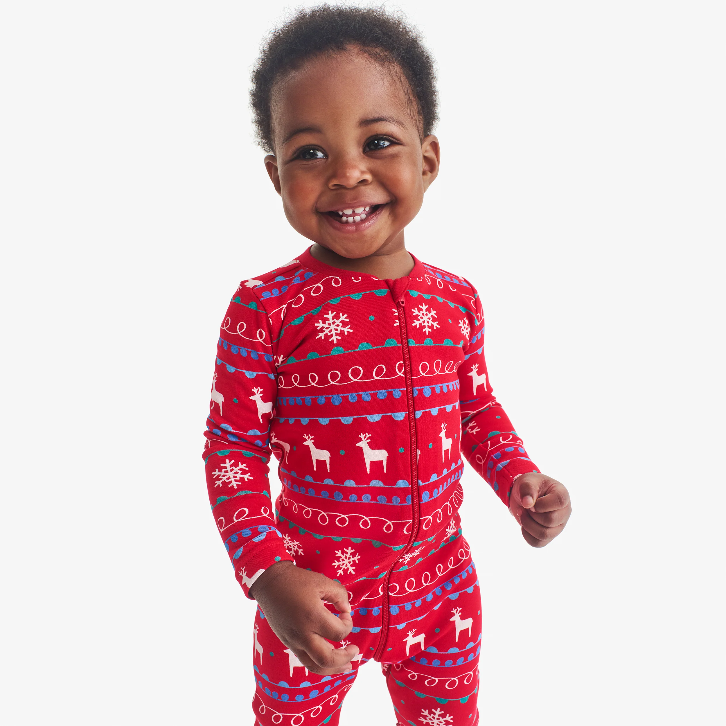 Baby organic zip footie in reindeer fair isle - Image 3