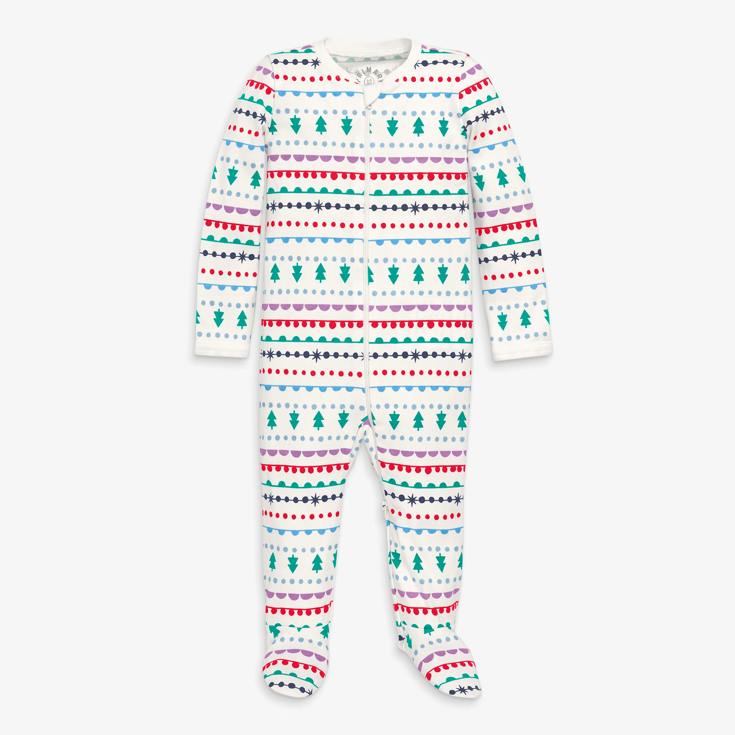 Baby organic zip footie in merry ribbons