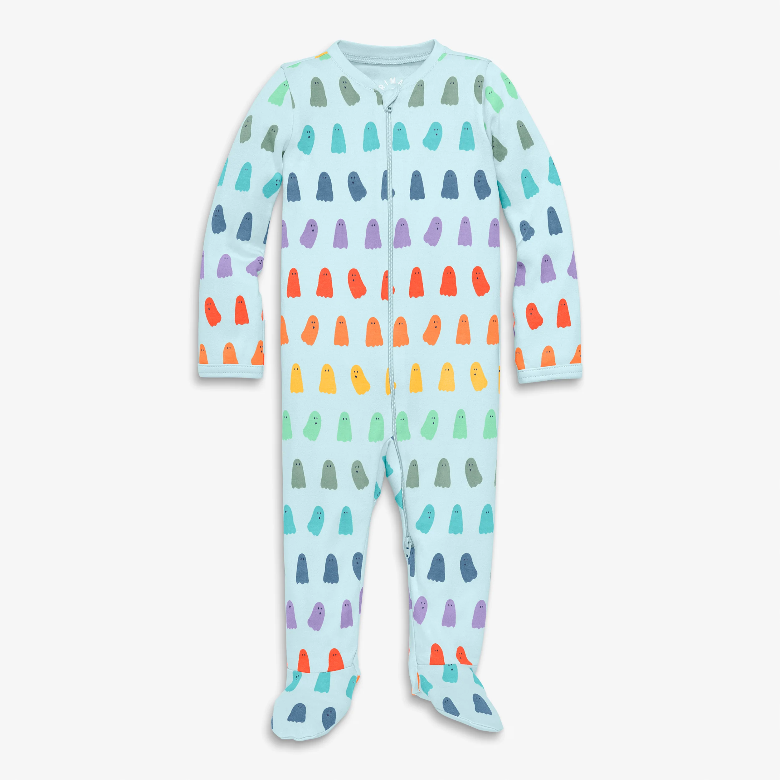 Baby organic zip footie in rainbow ghosts - Image 2