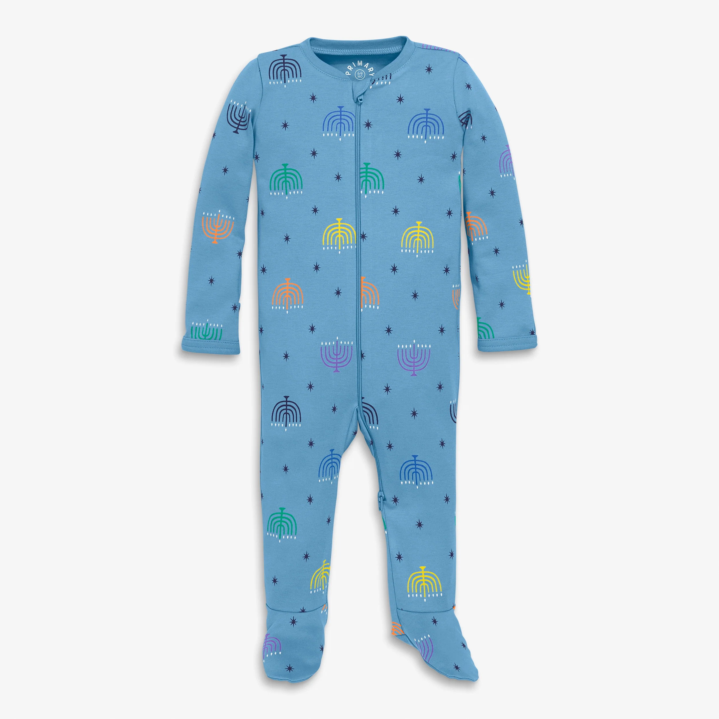 Baby organic zip footie in rainbow menorahs - Image 2