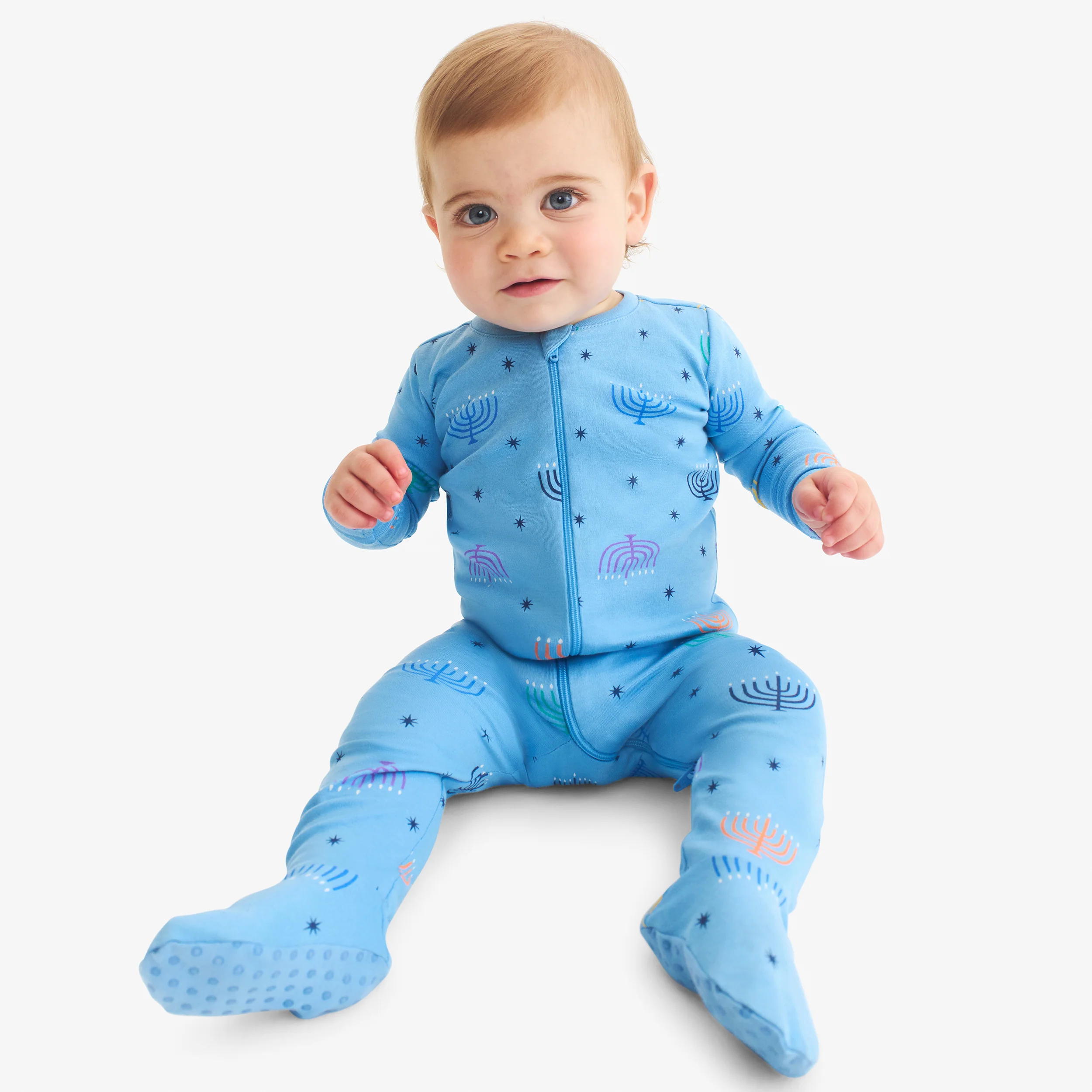Baby organic zip footie in rainbow menorahs - Image 3