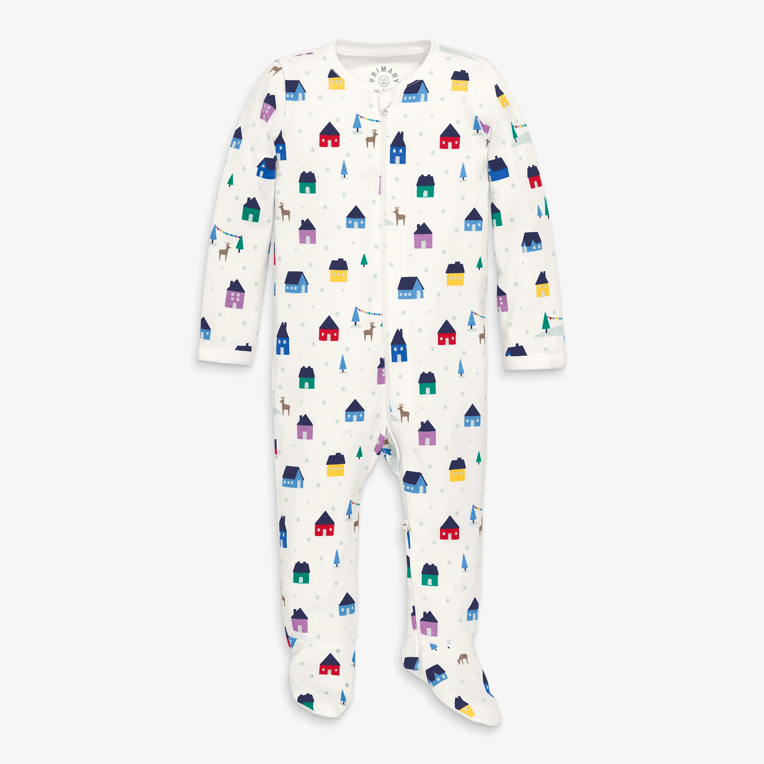 Baby organic zip footie in rainbow village