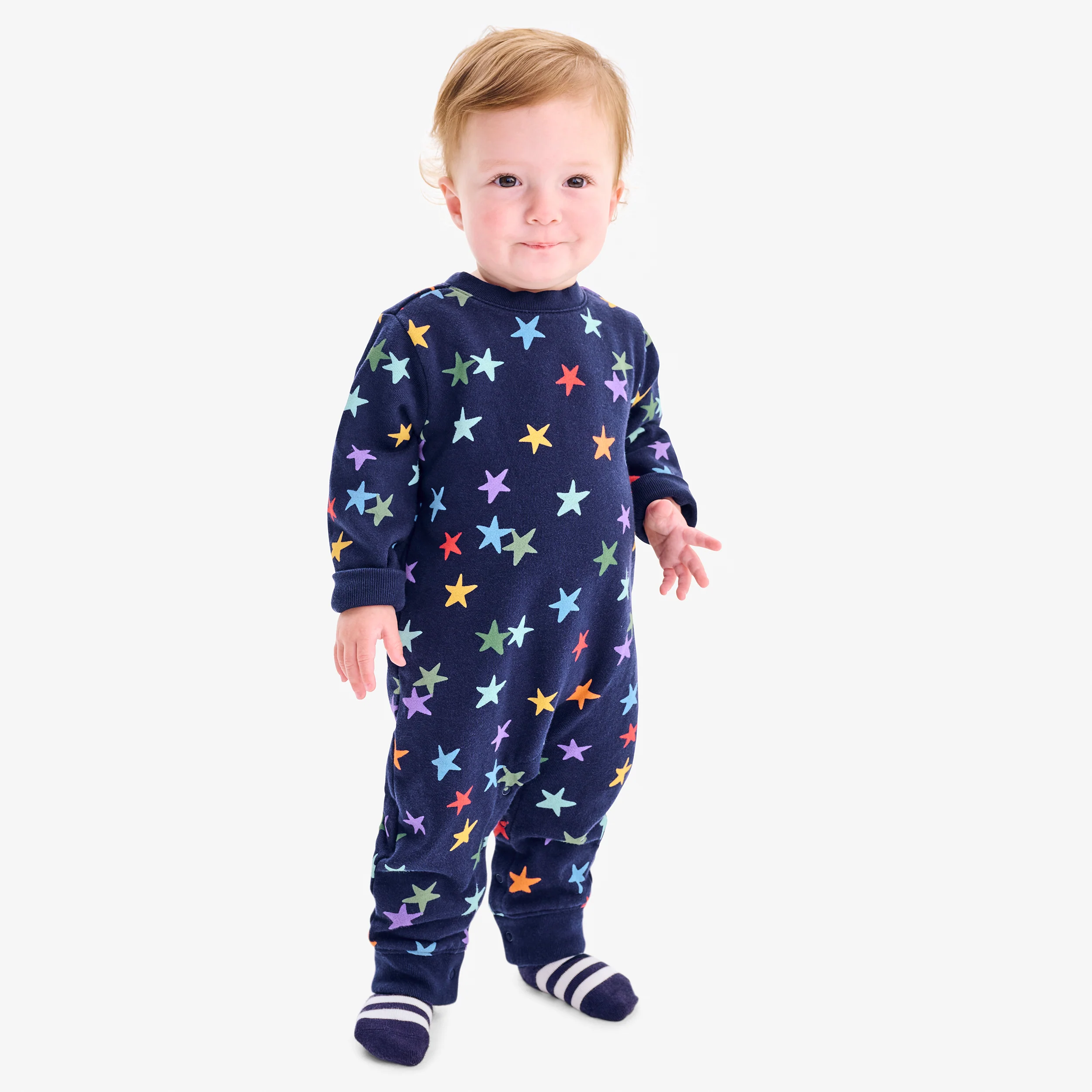Clearance baby sweatshirt romper in rainbow confetti stars
