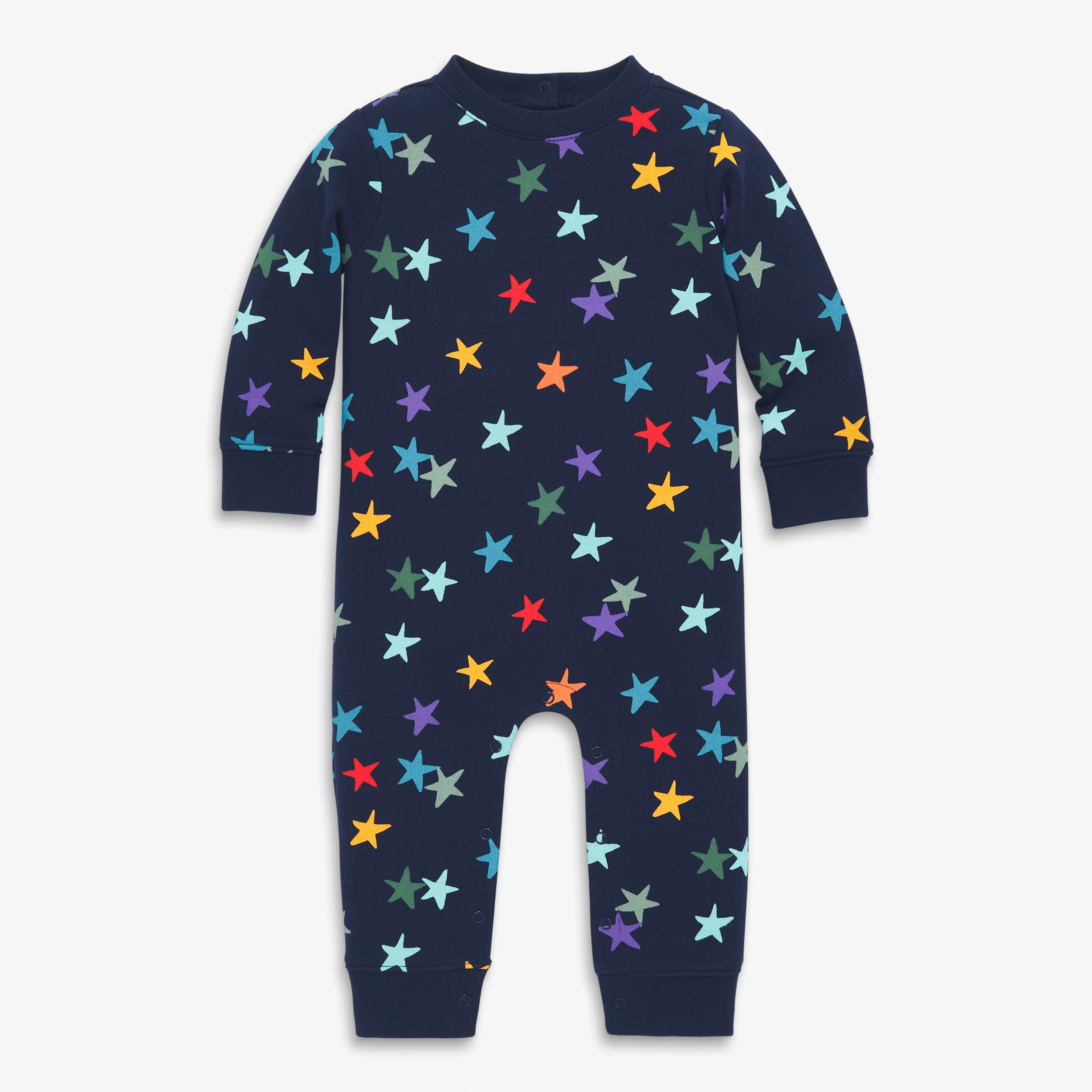 Clearance baby sweatshirt romper in rainbow confetti stars - Image 2