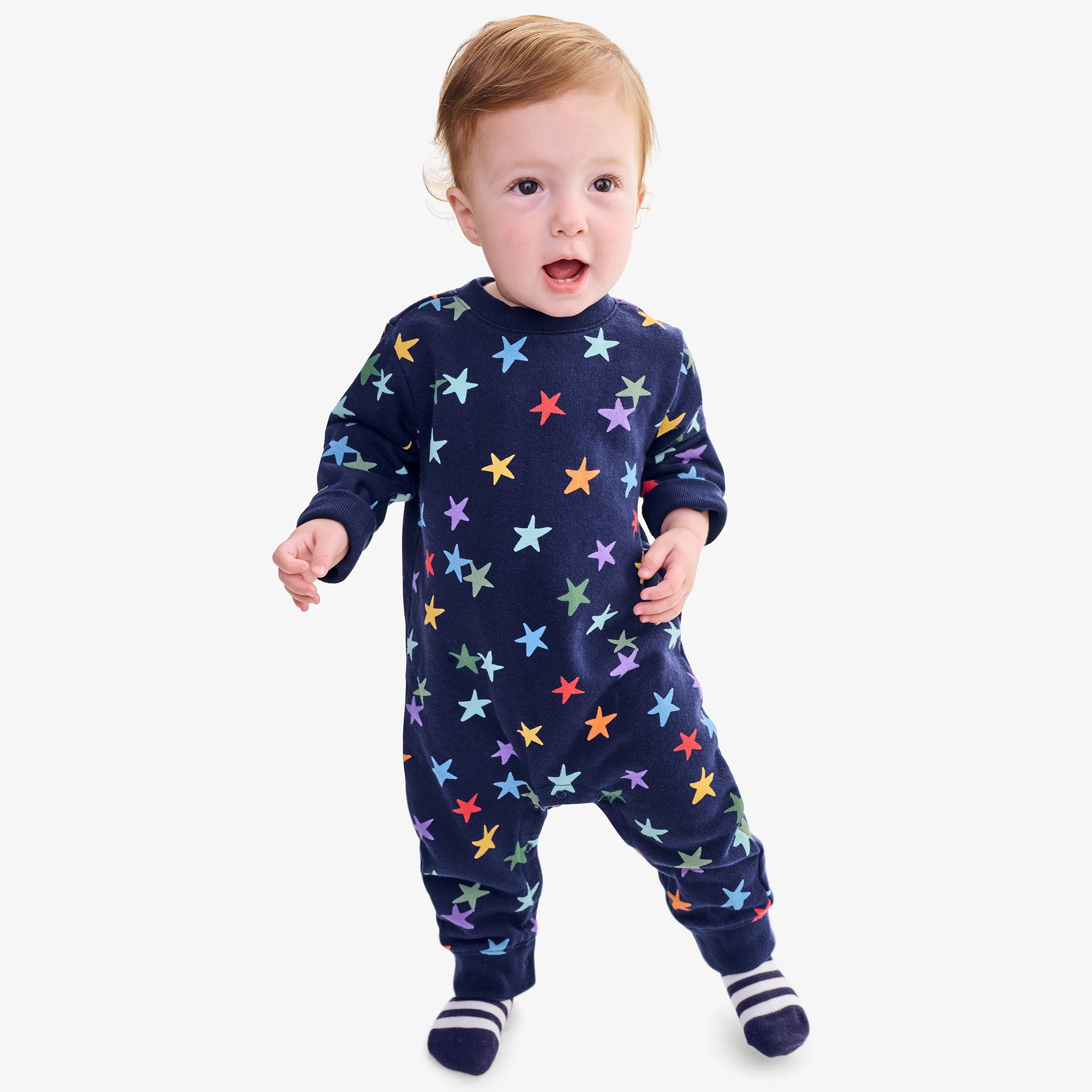 Clearance baby sweatshirt romper in rainbow confetti stars - Image 3