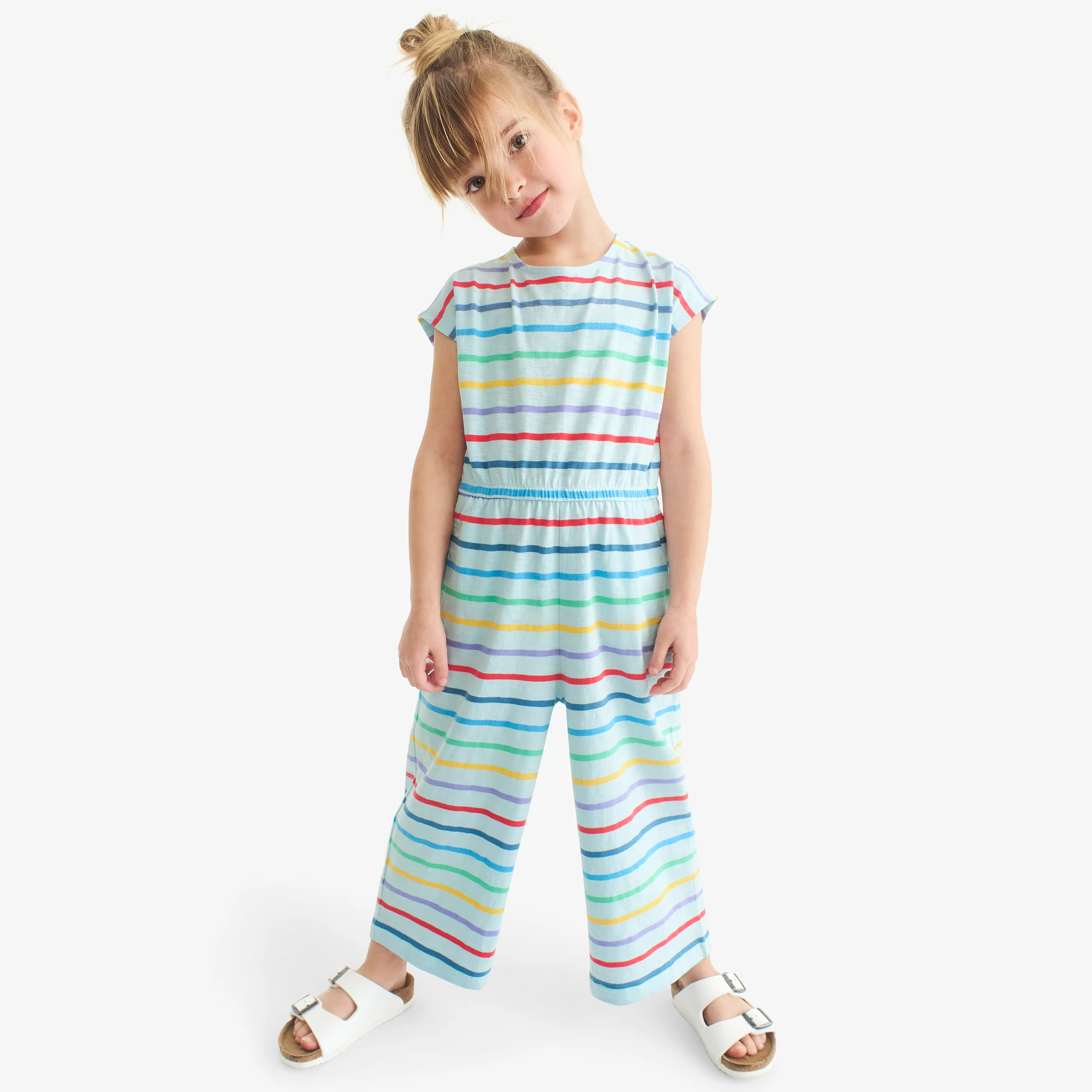 Kids backyard romper in rainbow stripe - Image 3