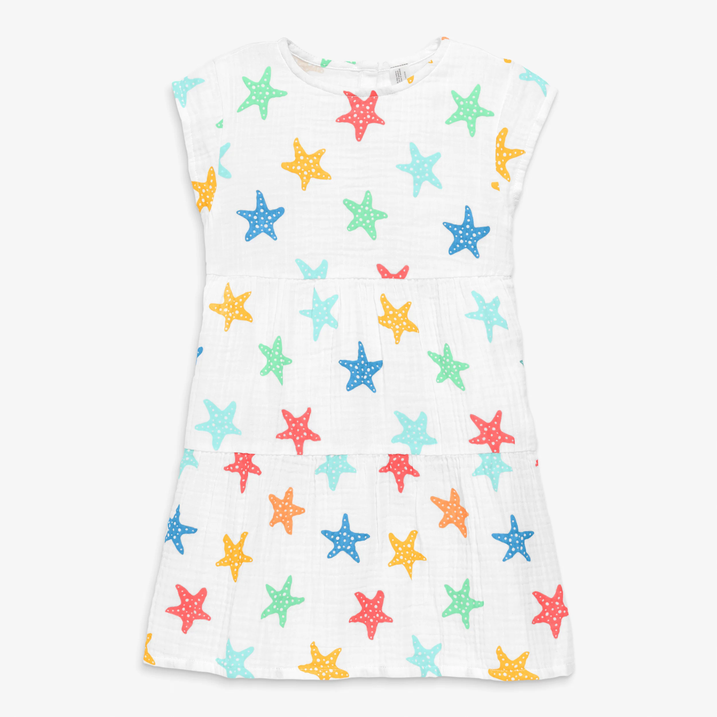 Clearance kids cotton gauze tiered dress in rainbow starfish