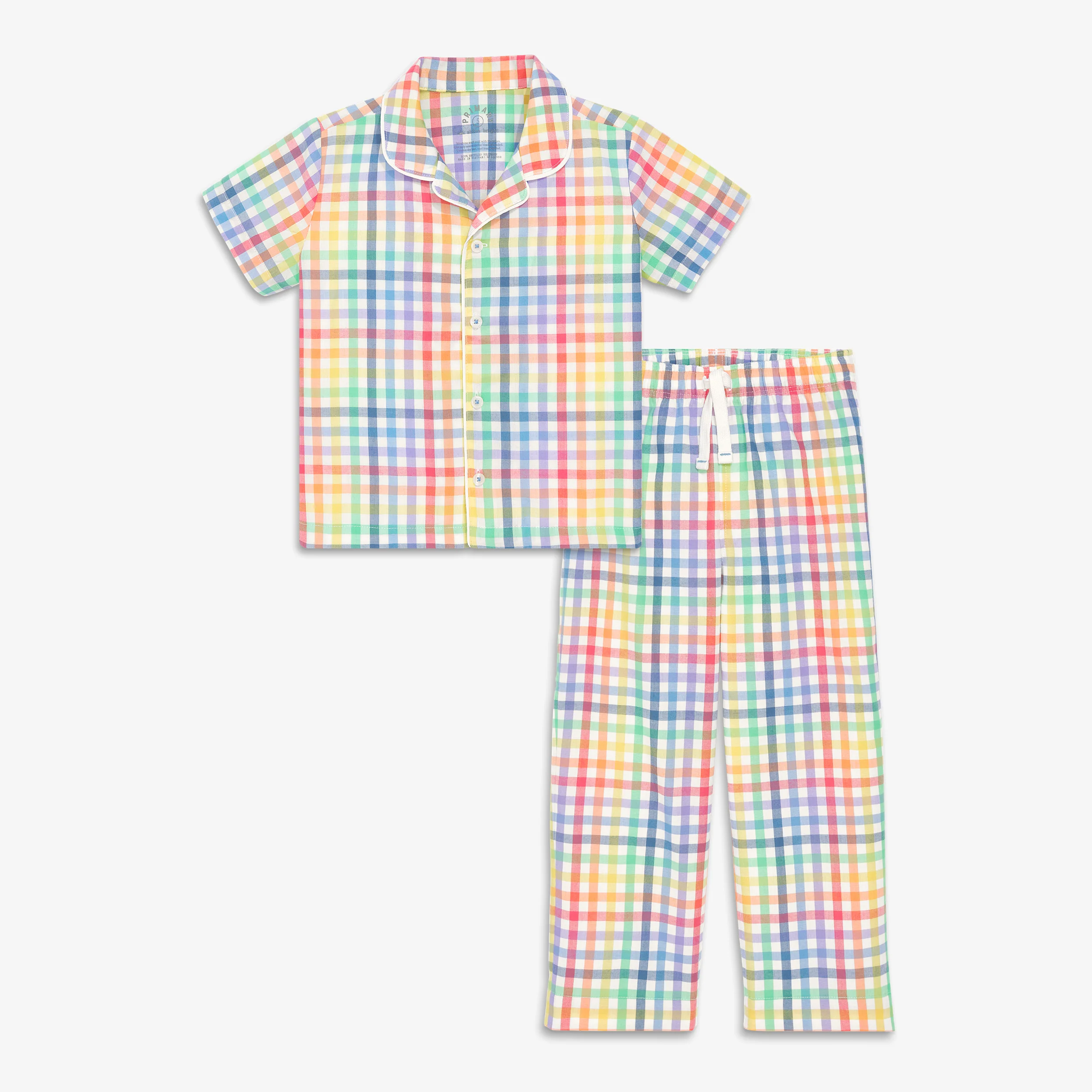 Kids rainbow plaid PJ top and pant set