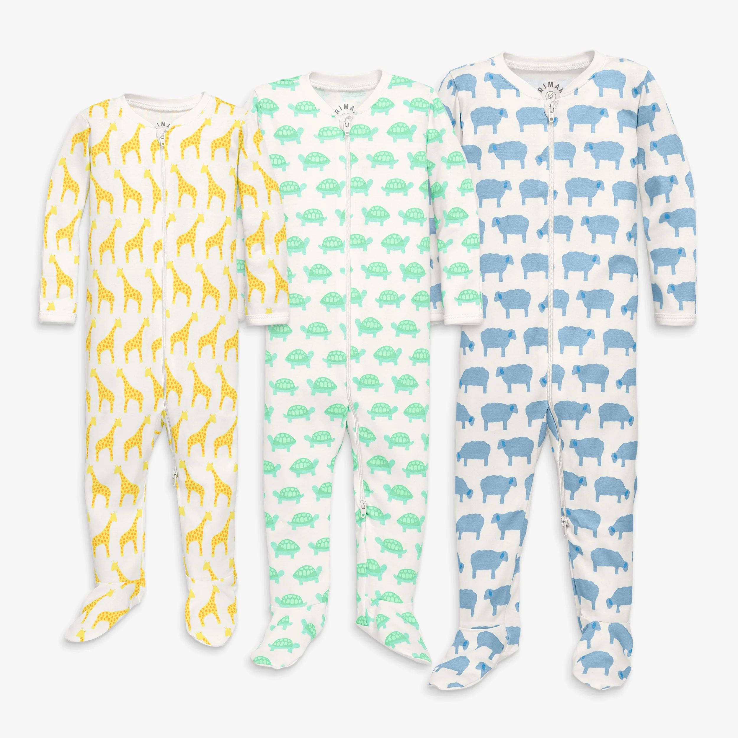 Baby animal friends organic footie first year 3-pack