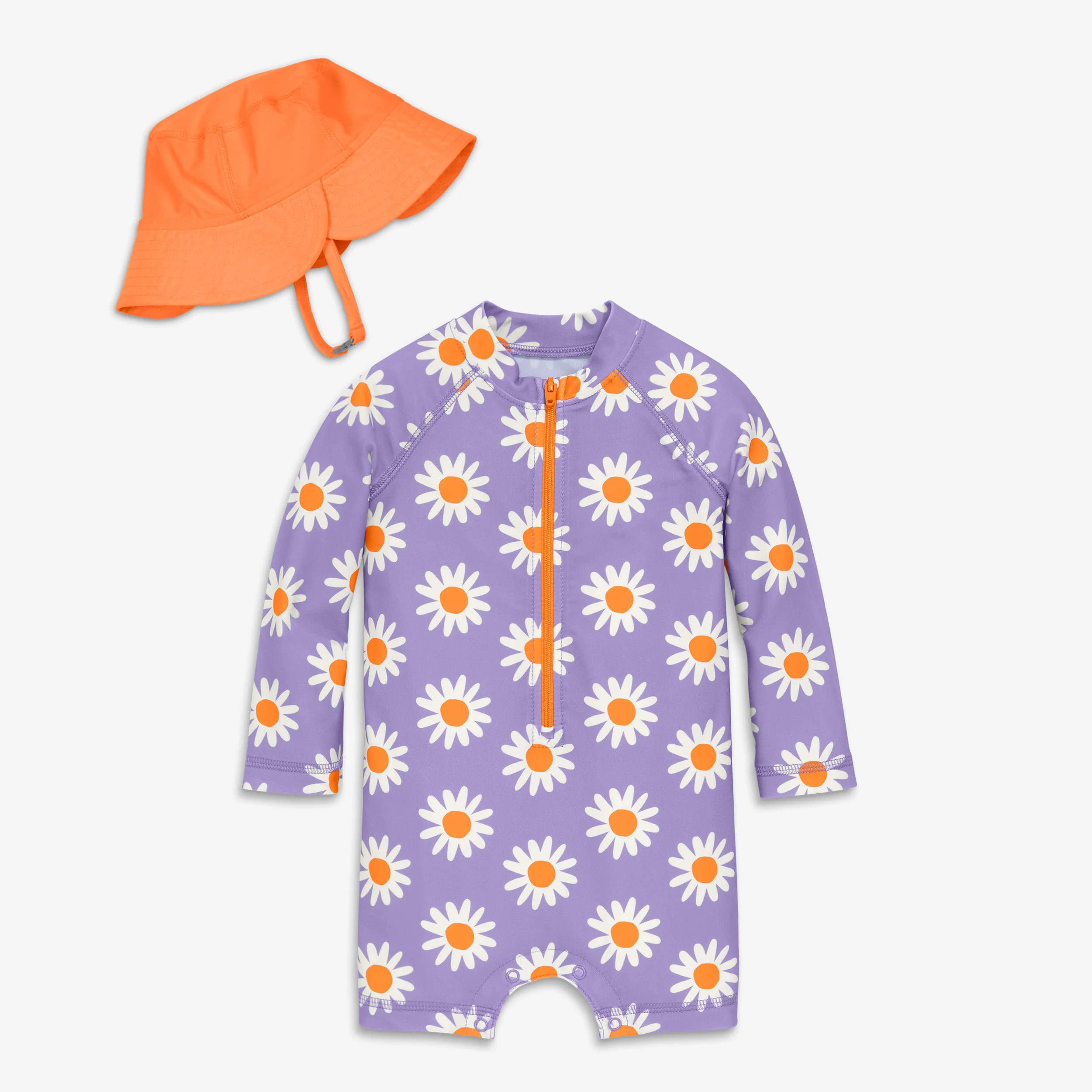 Baby one-piece rash guard & hat in daisies