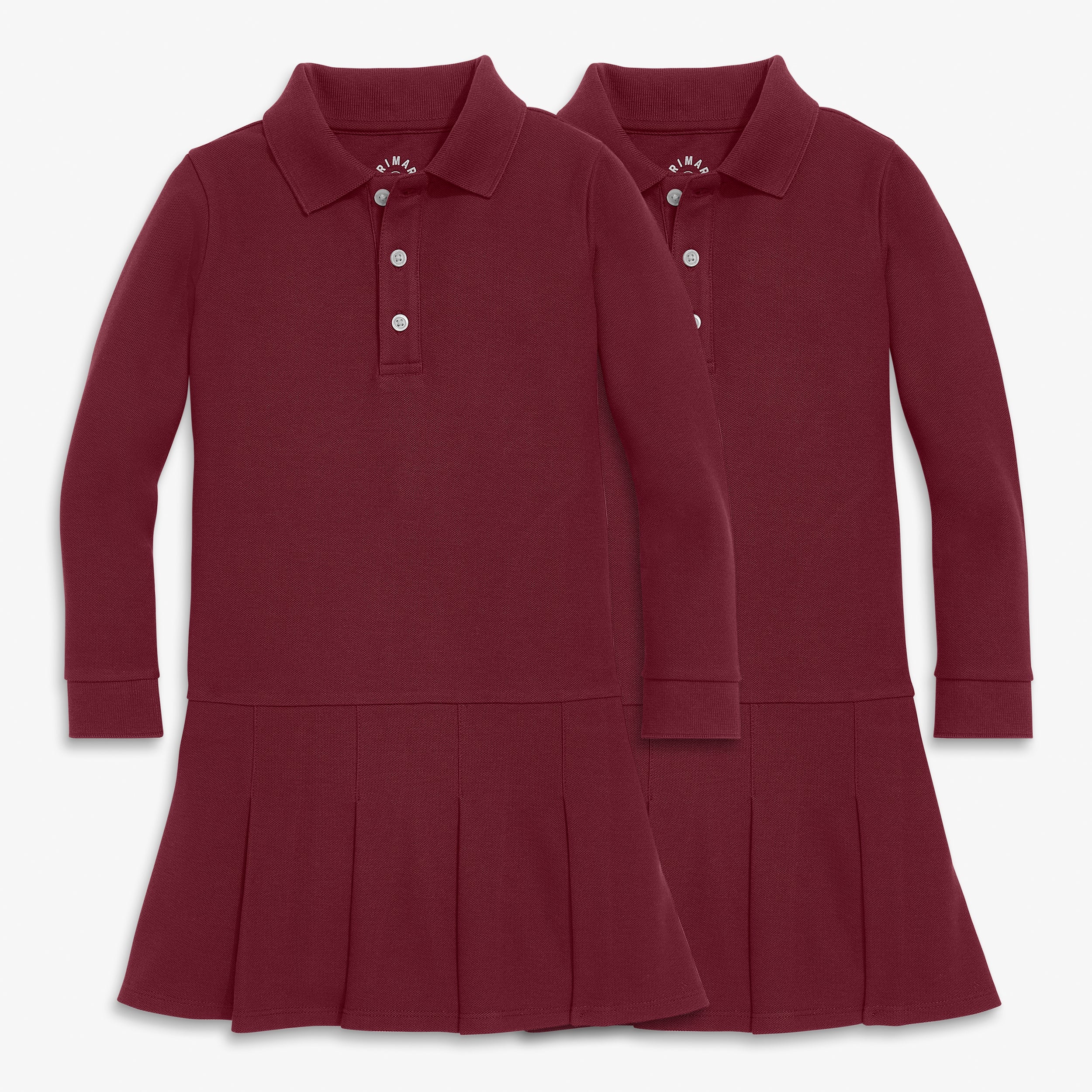 Kids long sleeve pique polo dress 2-pack