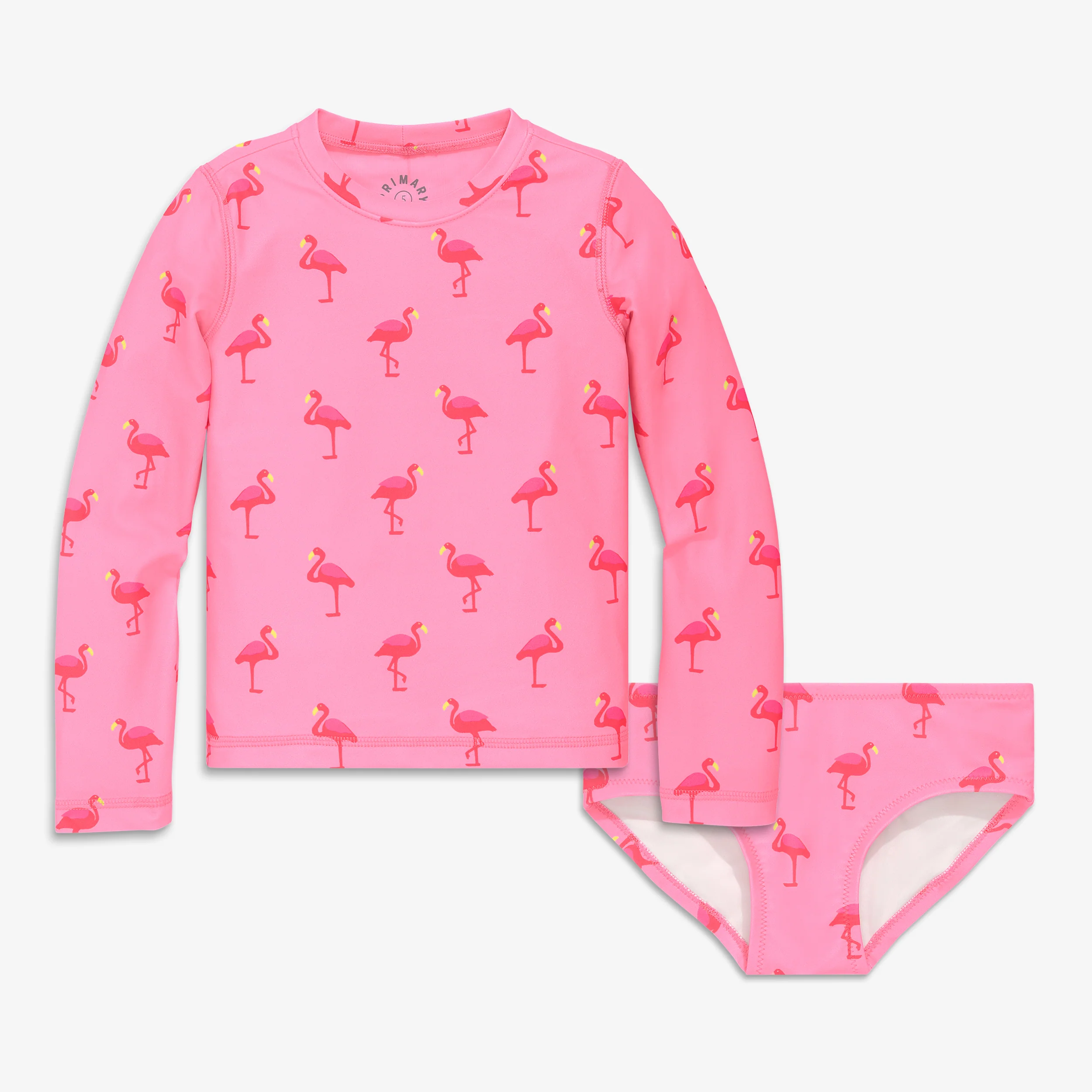 Kids long sleeve swim top & bikini bottom set in flamingos