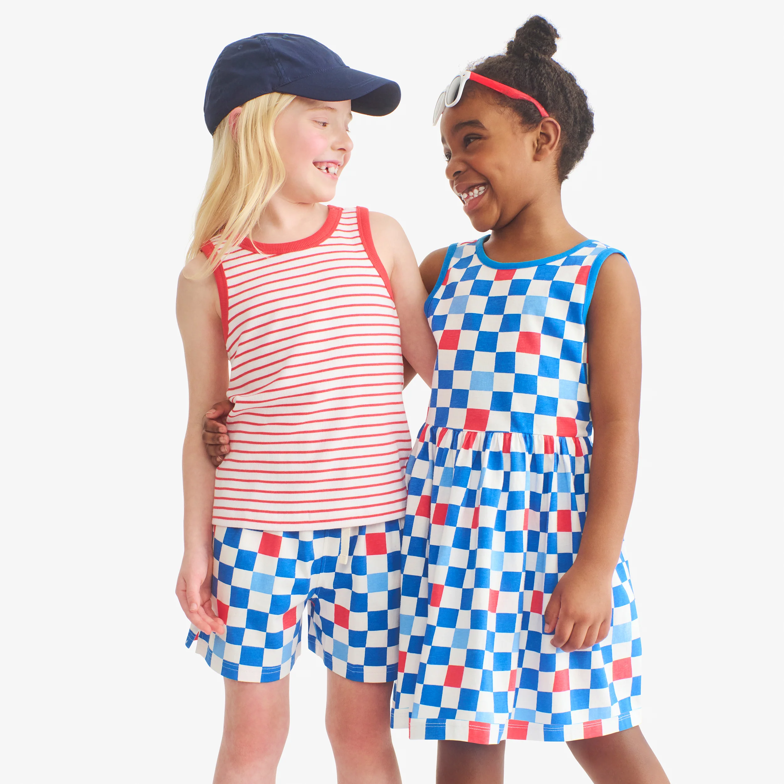 Kids cross-back tank dress in checkerboard - Image 4