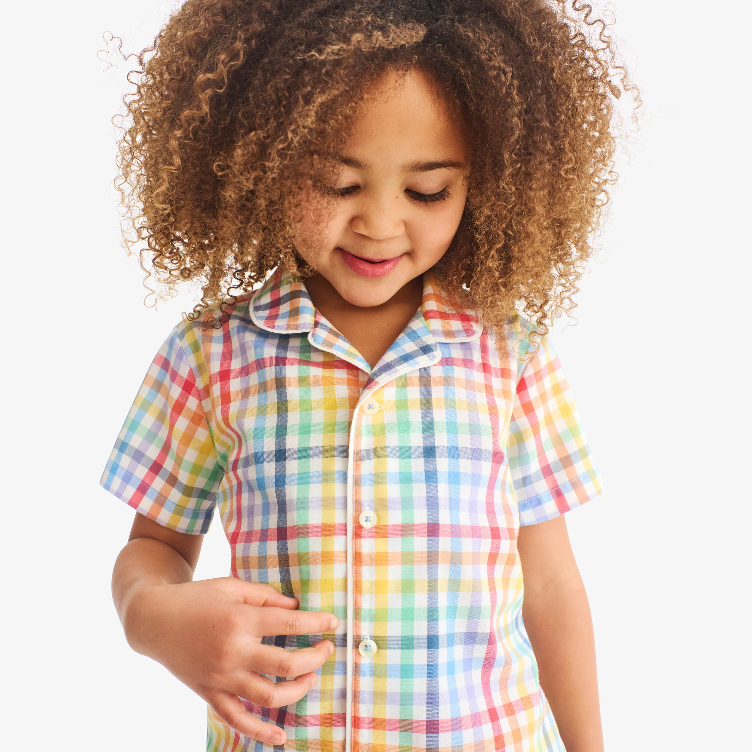 Kids short sleeve PJ top in rainbow plaid - Image 4