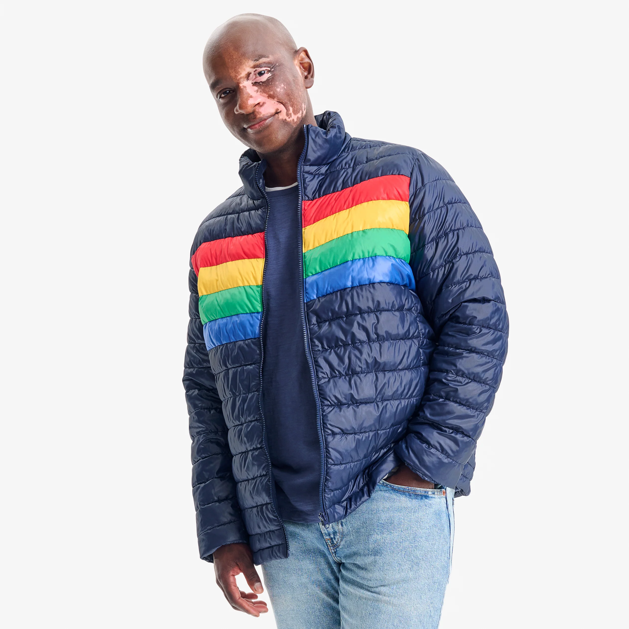 Adult stripe lightweight puffer jacket (unisex fit)