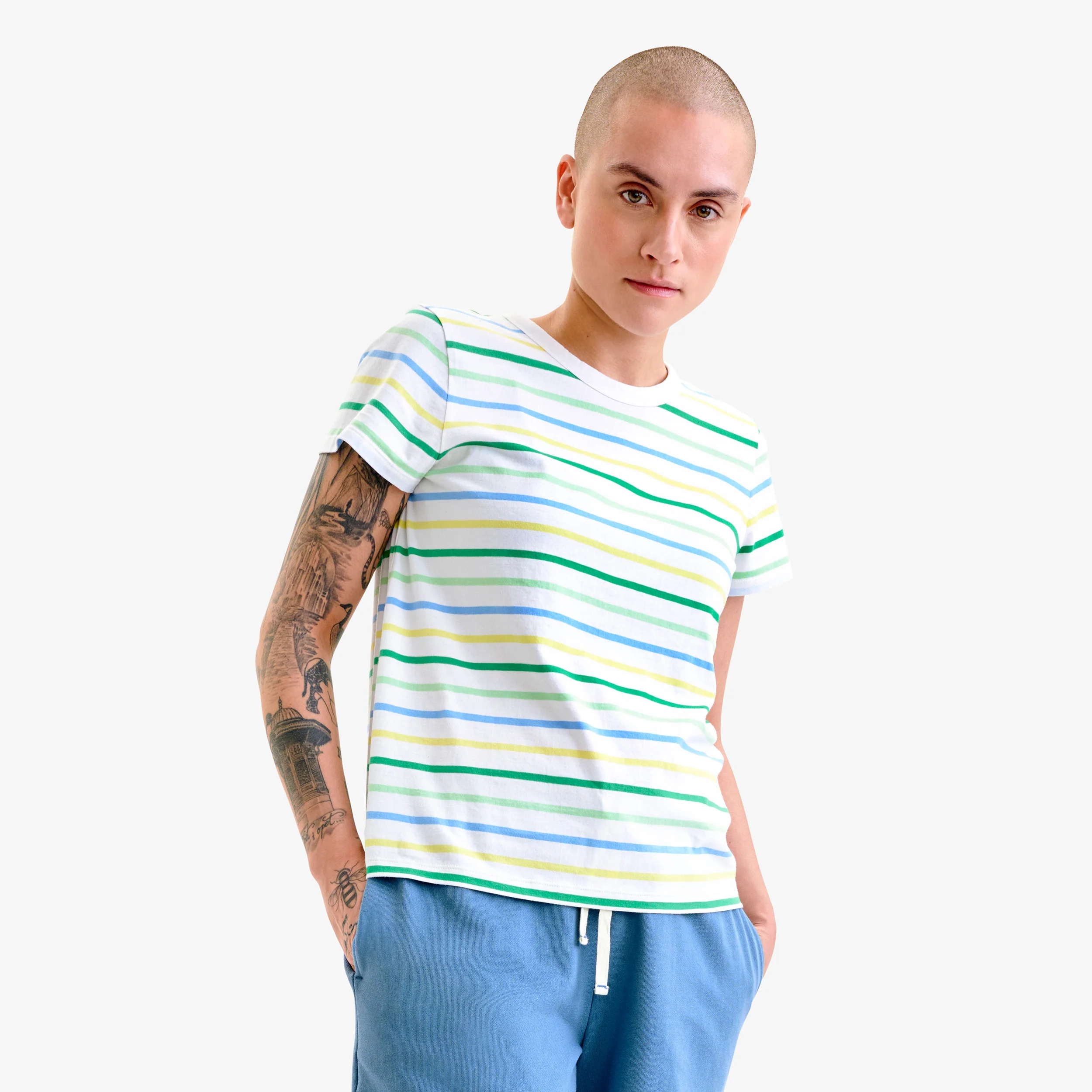 Clearance adult classic crewneck multi-stripe tee (women’s fit)