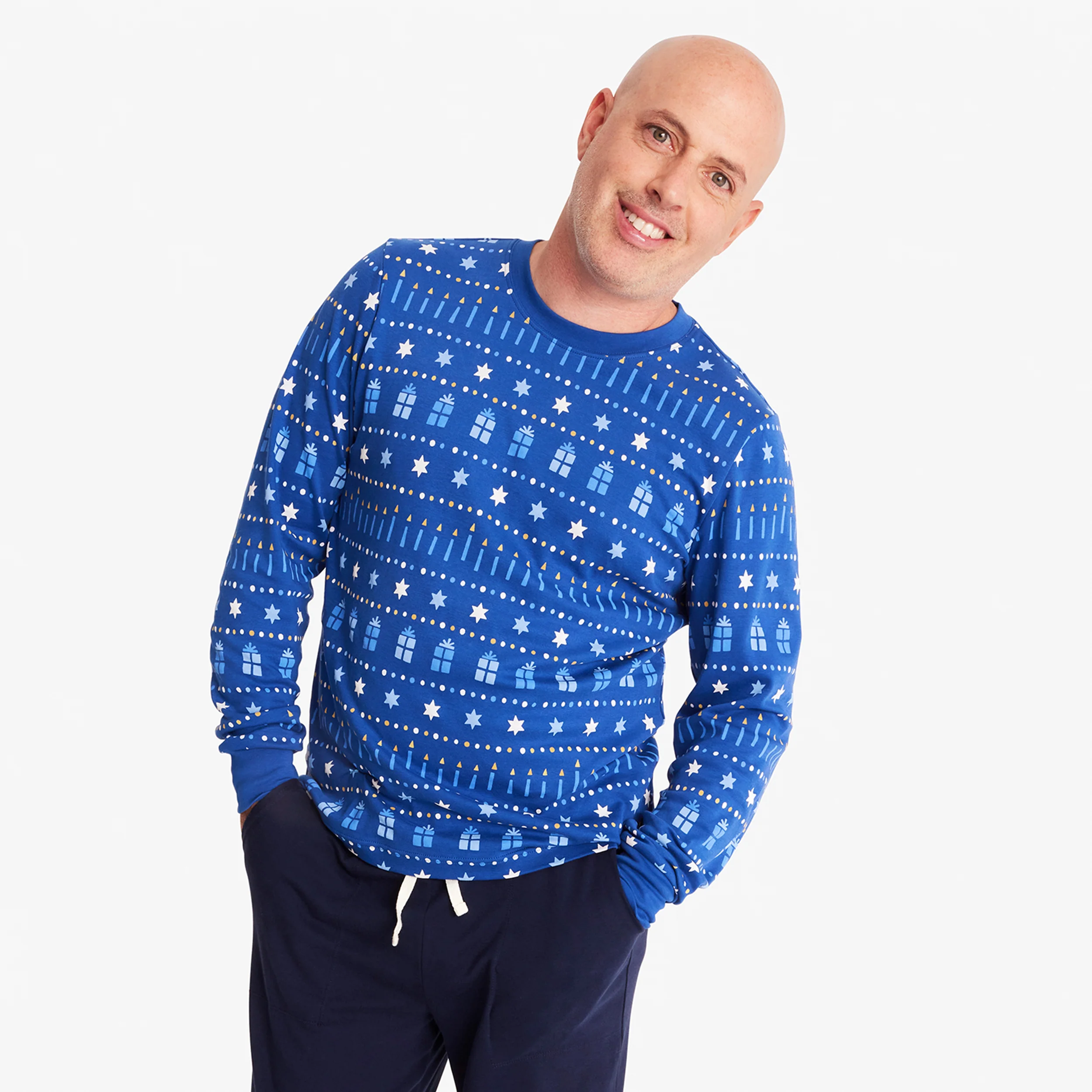 Clearance adult organic long sleeve pj top in festive lights (unisex fit)