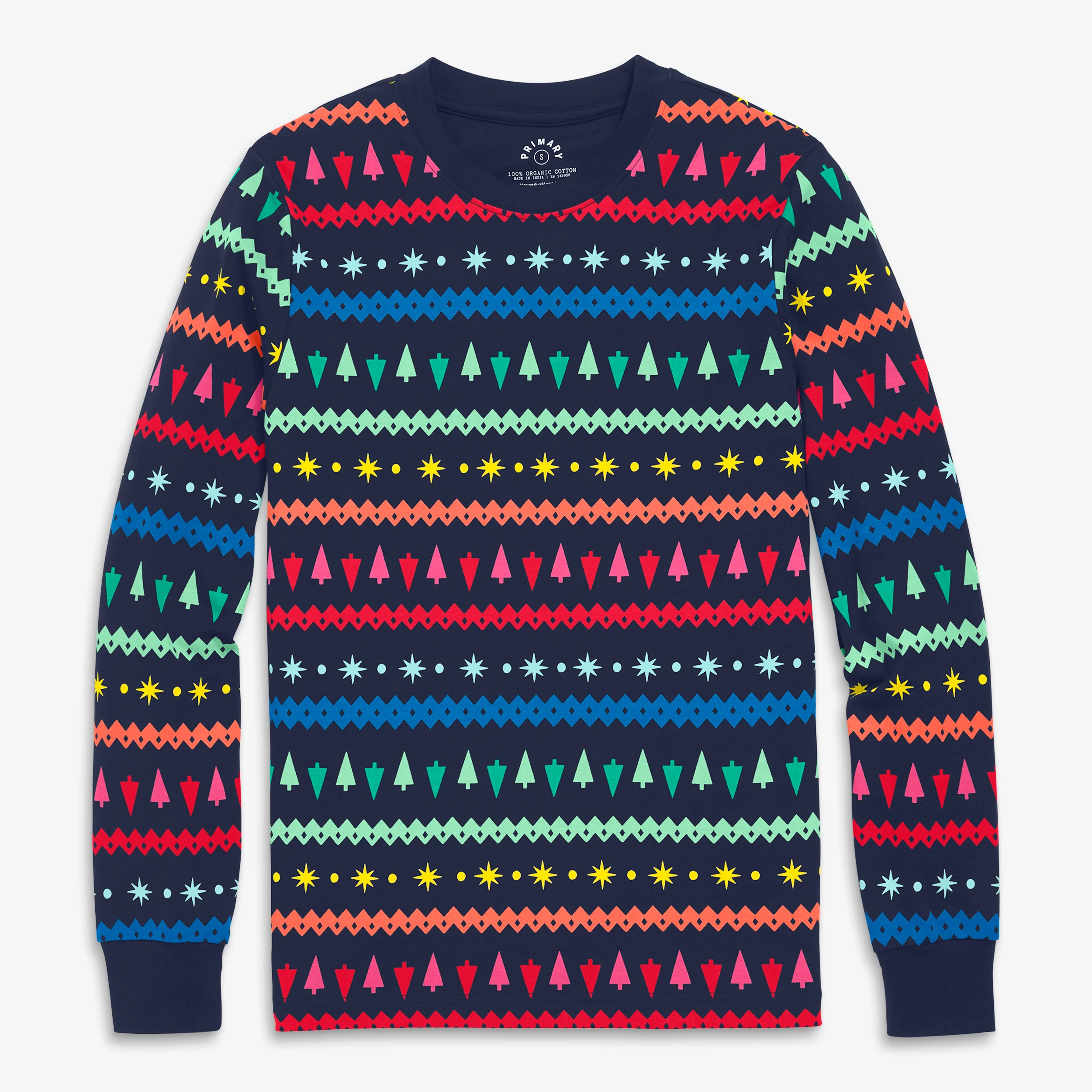 Clearance adult organic long sleeve pj top in festive fair isle (unisex fit)
