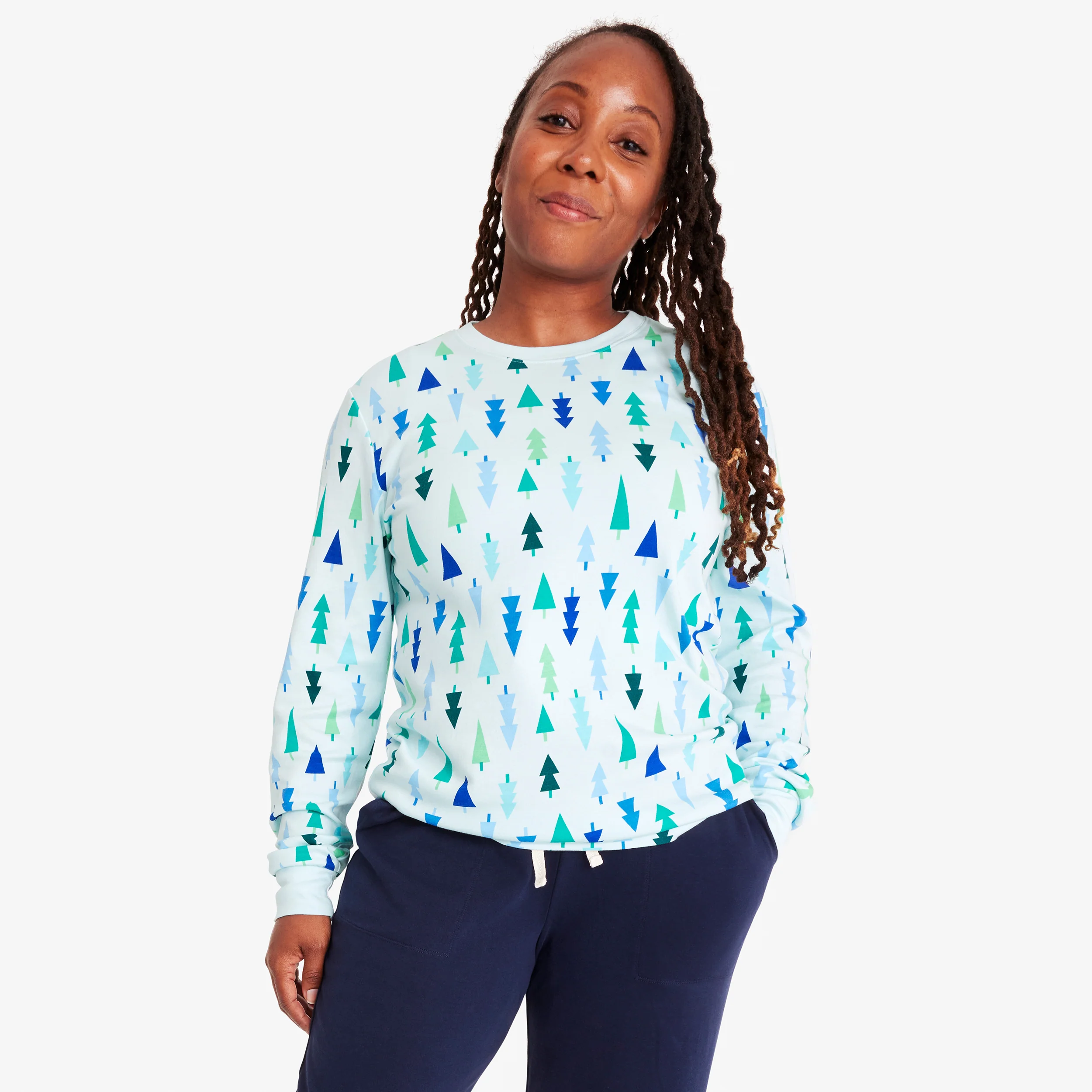 Clearance adult organic long sleeve pj top in frosty trees (unisex fit)