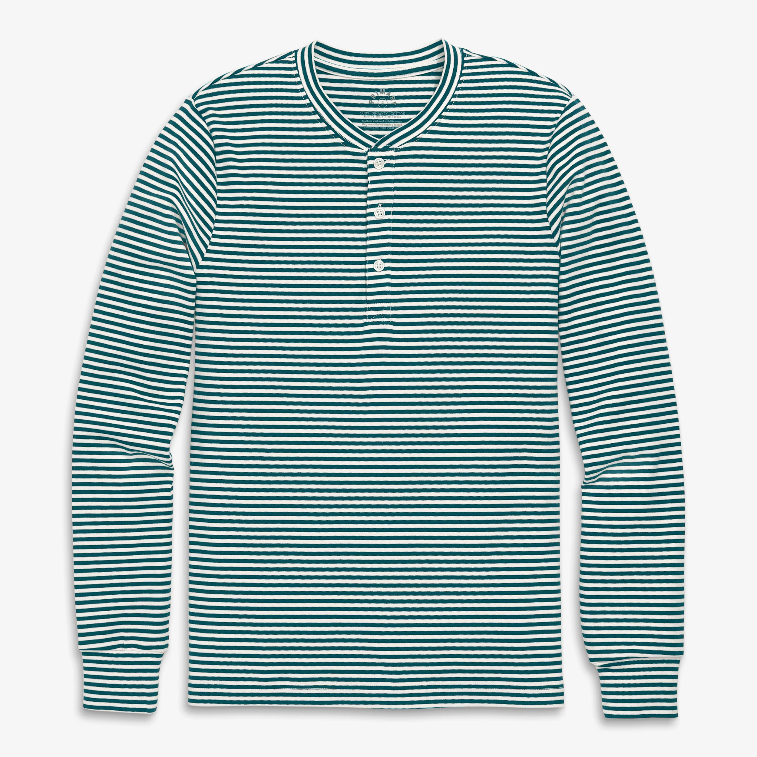 Adult organic long sleeve henley PJ top in stripe (unisex fit) - Image 4