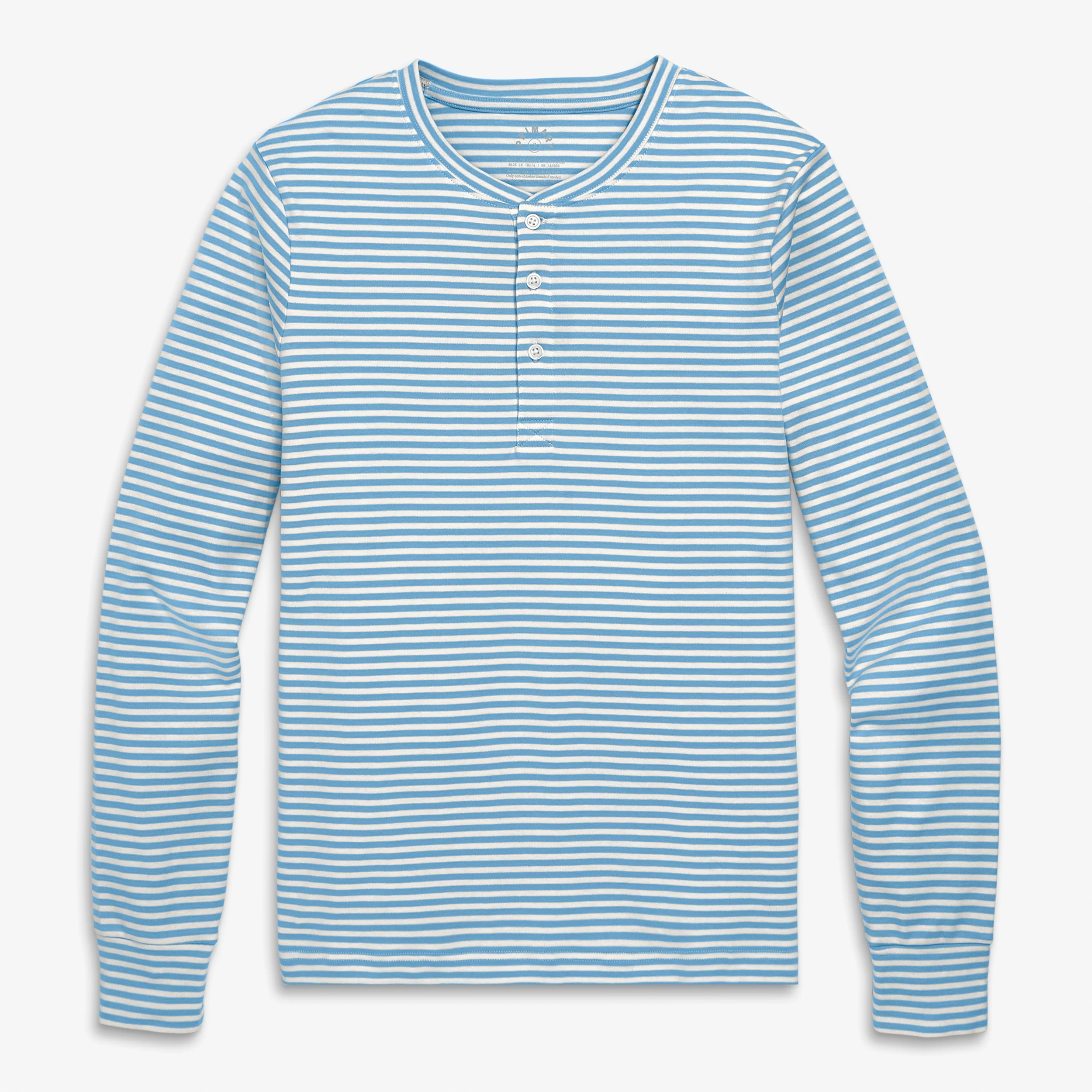 Adult organic long sleeve henley PJ top in stripe (unisex fit) - Image 5
