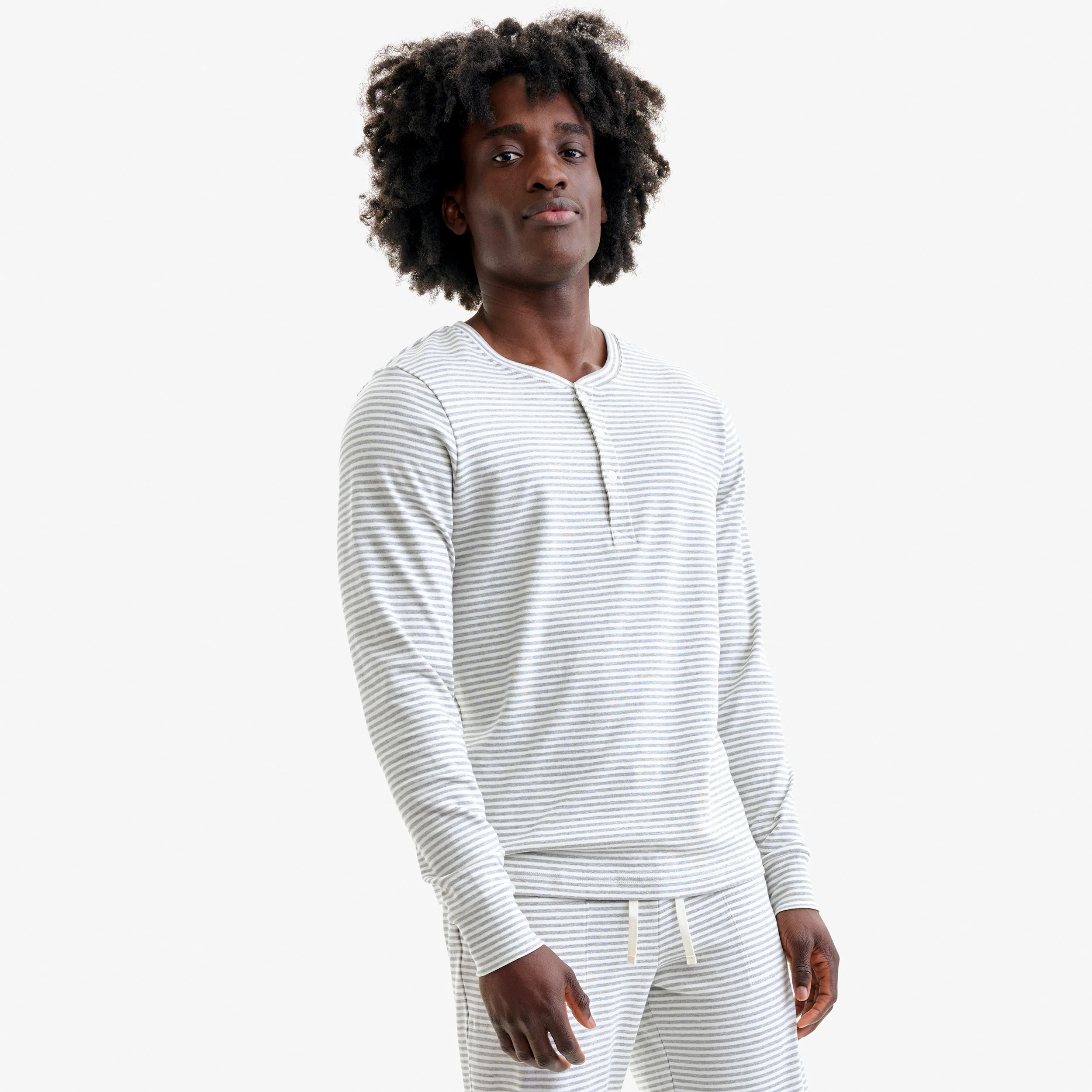 Adult organic long sleeve henley PJ top in stripe (unisex fit) - Image 6