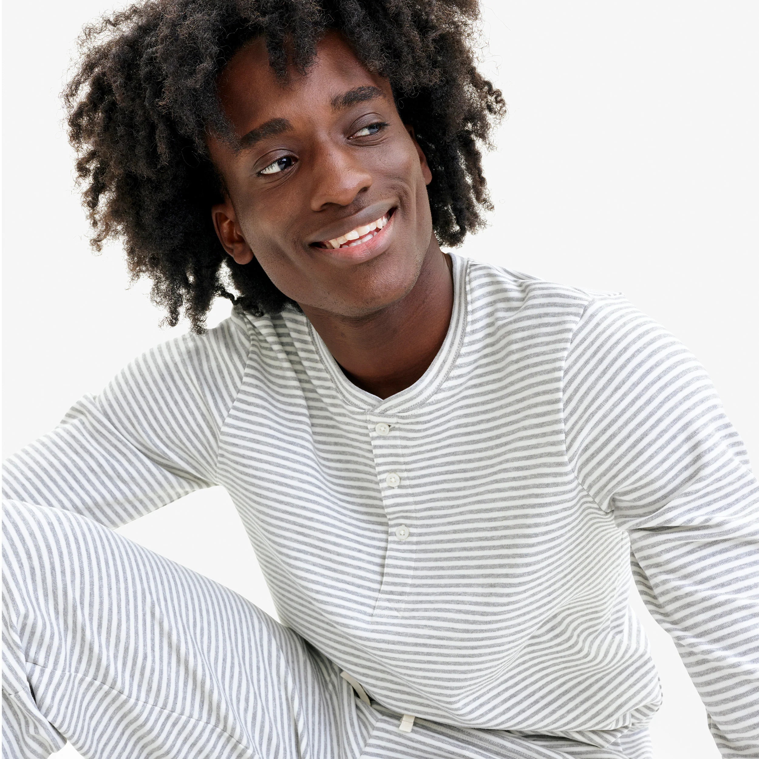 Adult organic long sleeve henley PJ top in stripe (unisex fit) - Image 7