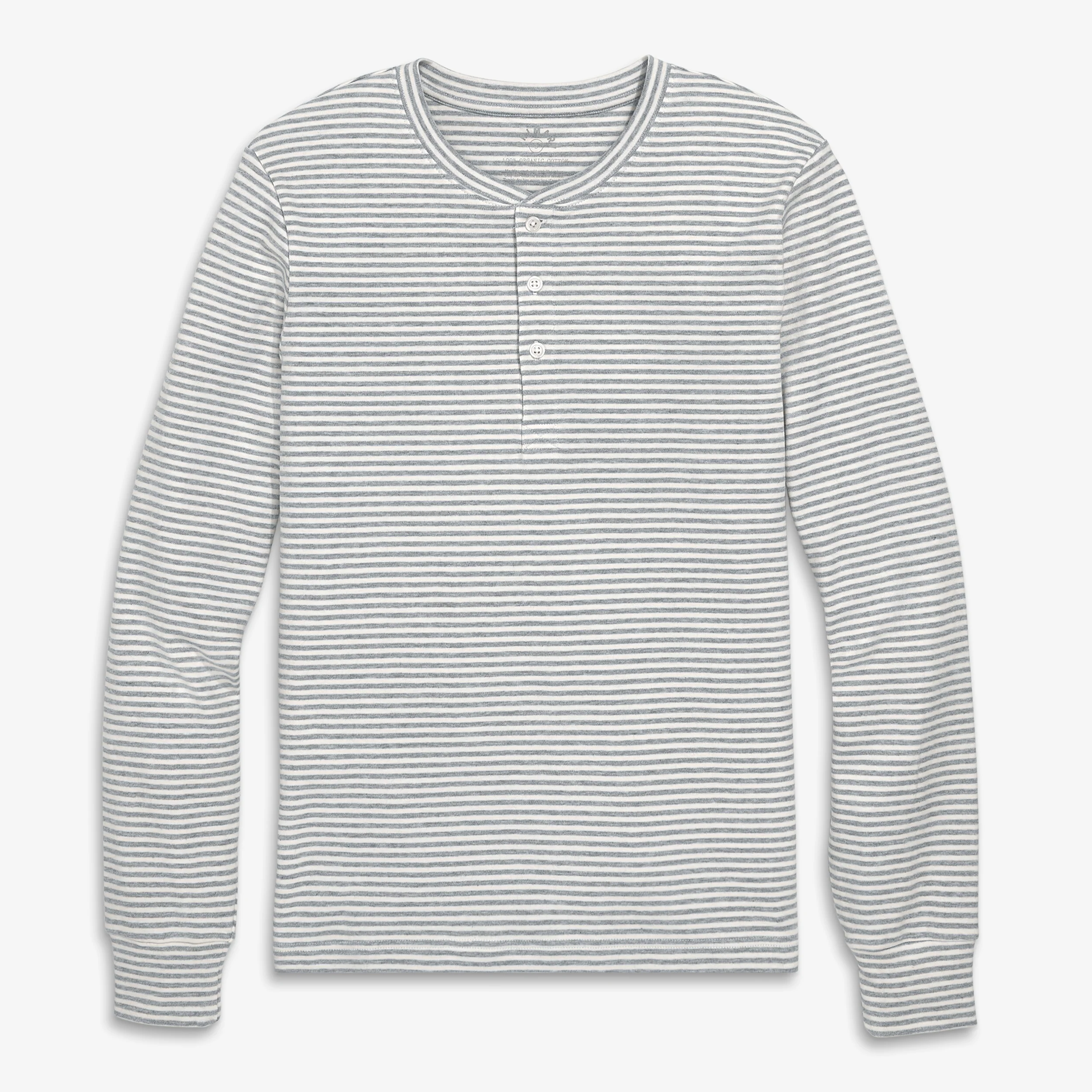Adult organic long sleeve henley PJ top in stripe (unisex fit) - Image 8