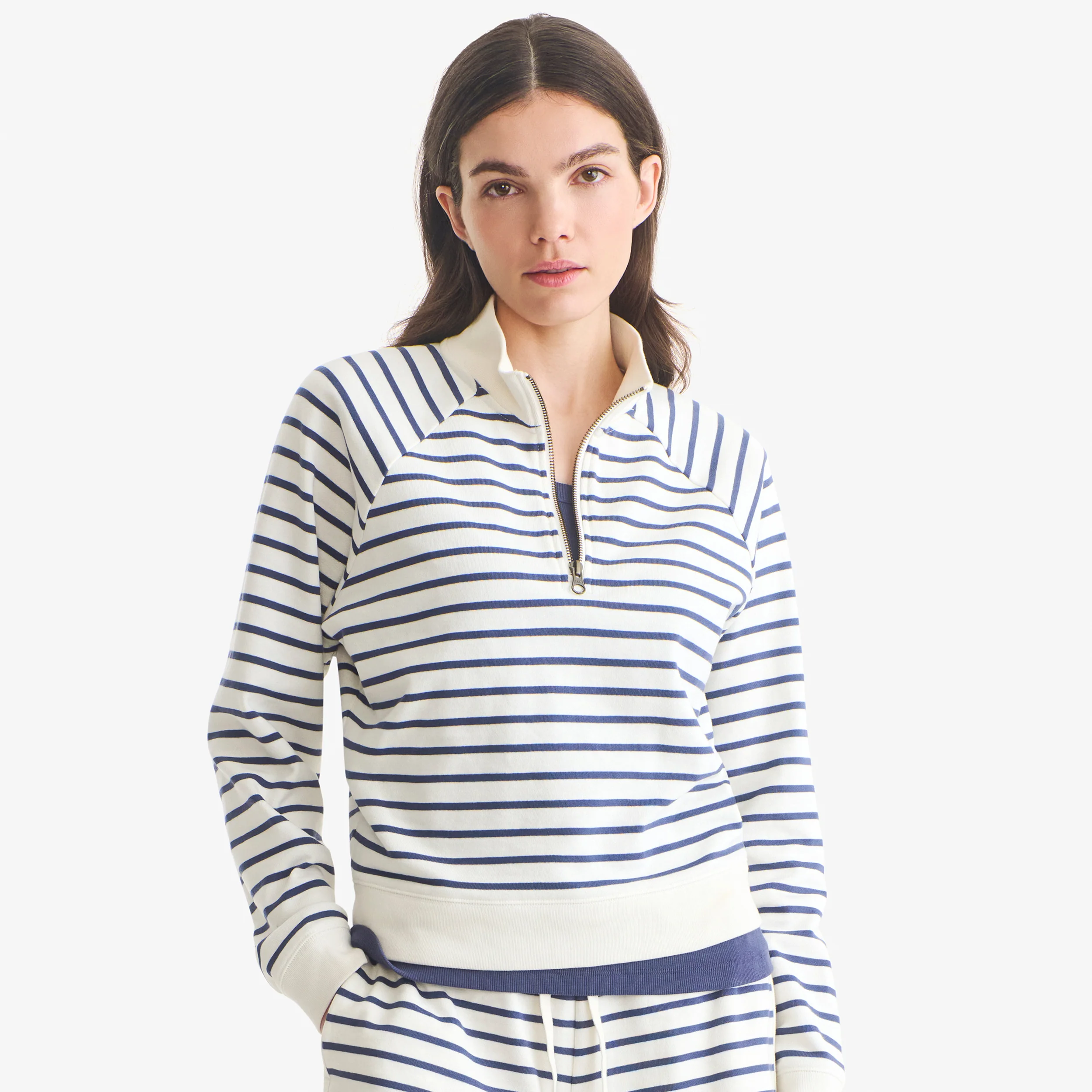 Adult half-zip crop sweatshirt in stripe (women's fit)