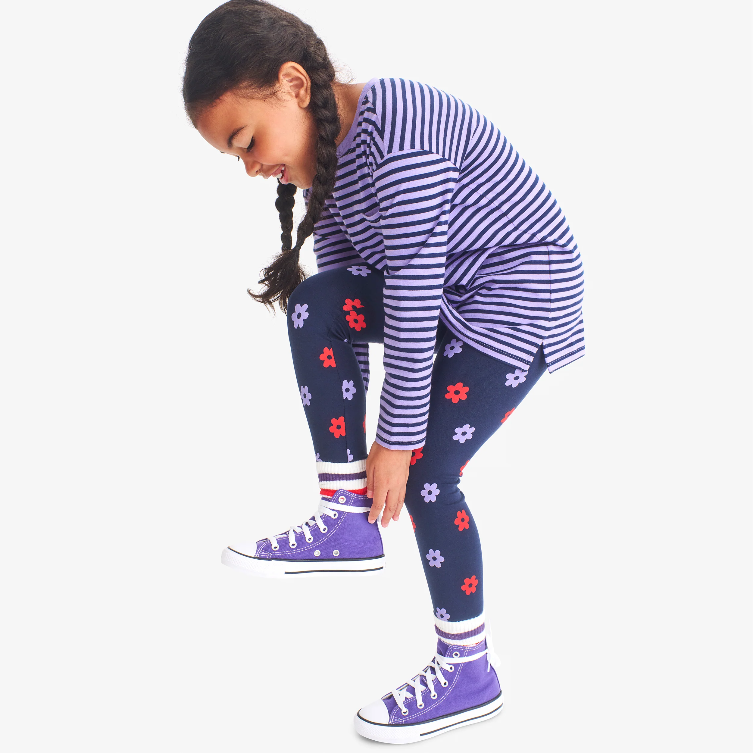 Kids classic legging in violet blooms - Image 3