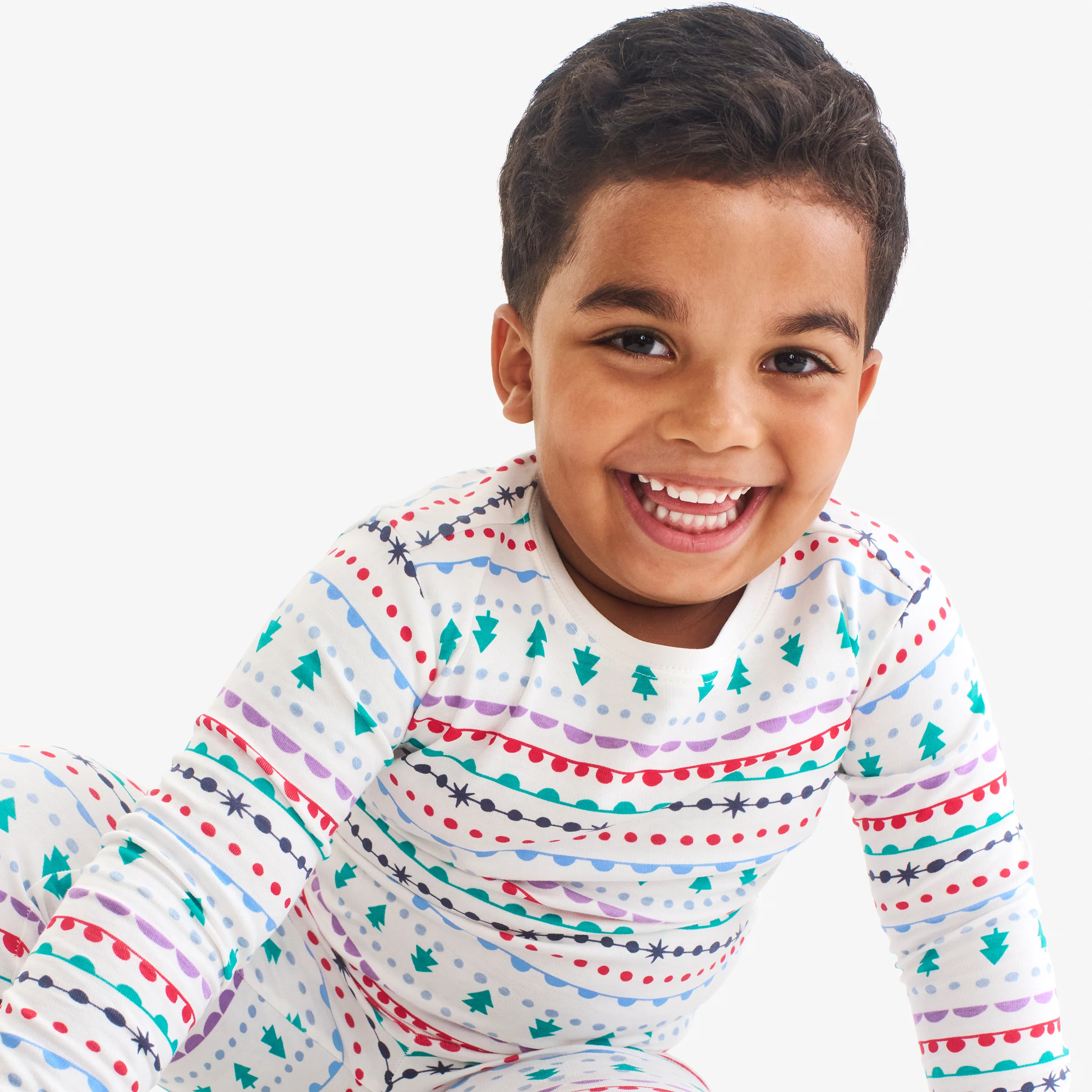 Kids organic long sleeve PJ top in merry ribbons