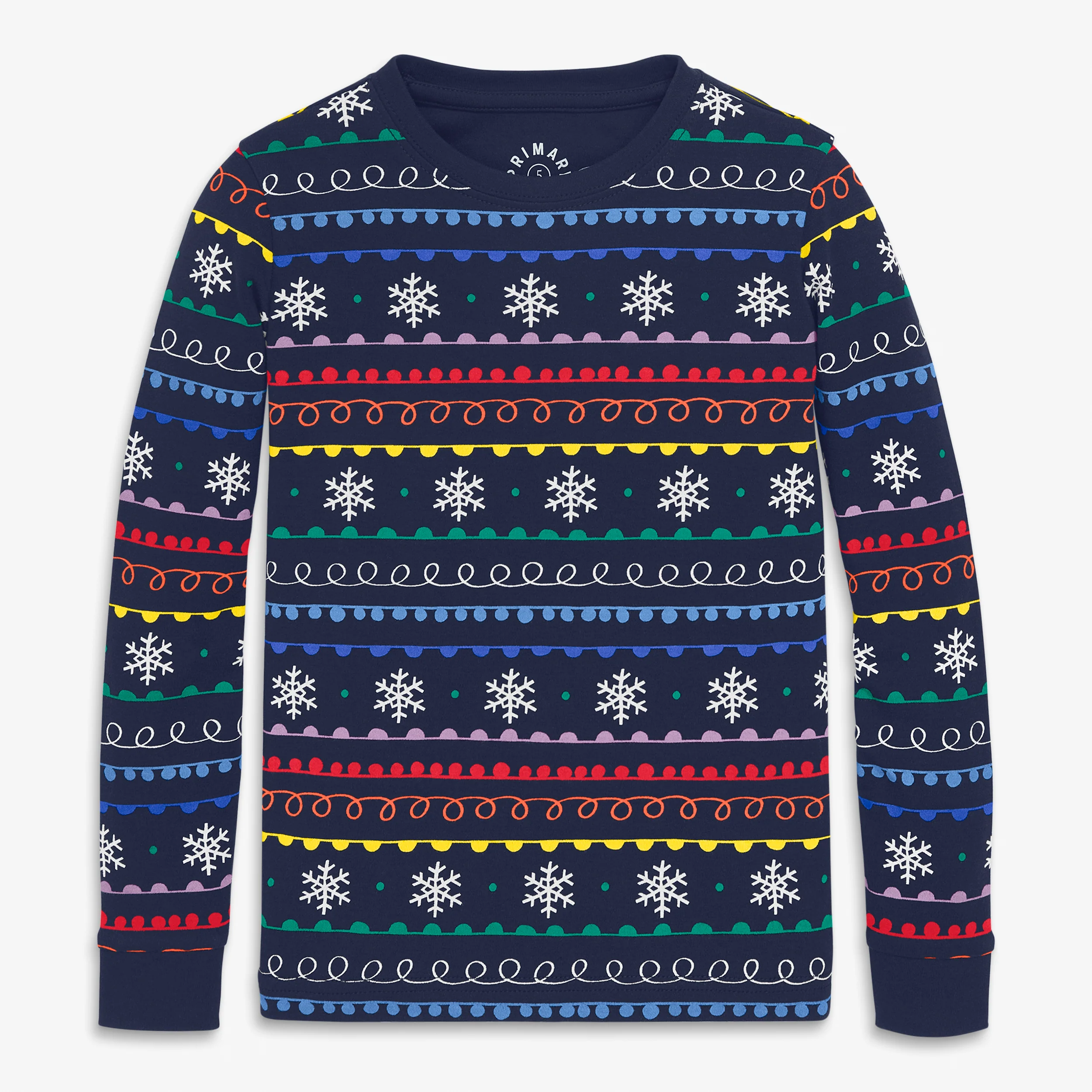 Kids organic long sleeve PJ top in rainbow fair isle - Image 2