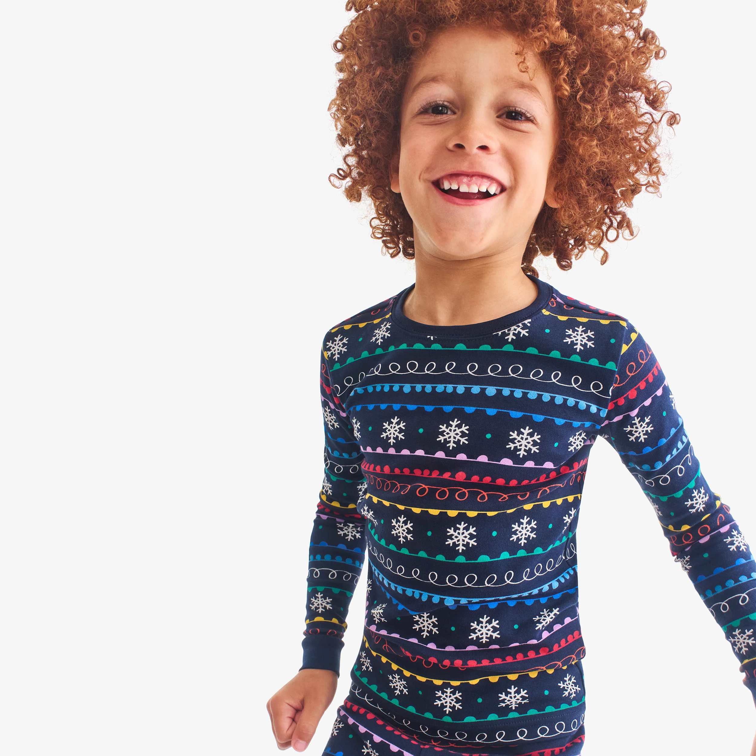 Kids organic long sleeve PJ top in rainbow fair isle - Image 3