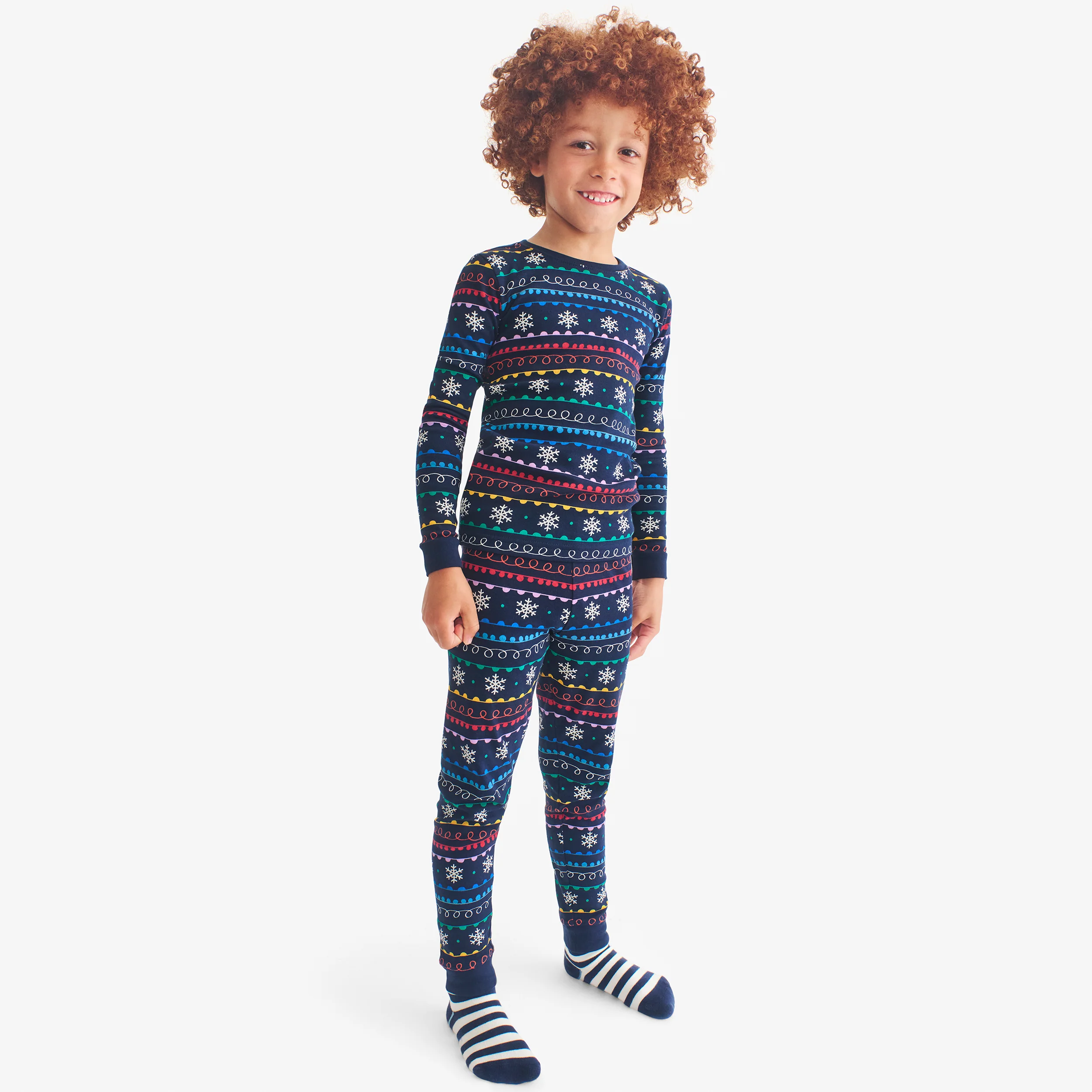 Kids organic long sleeve PJ top in rainbow fair isle - Image 4
